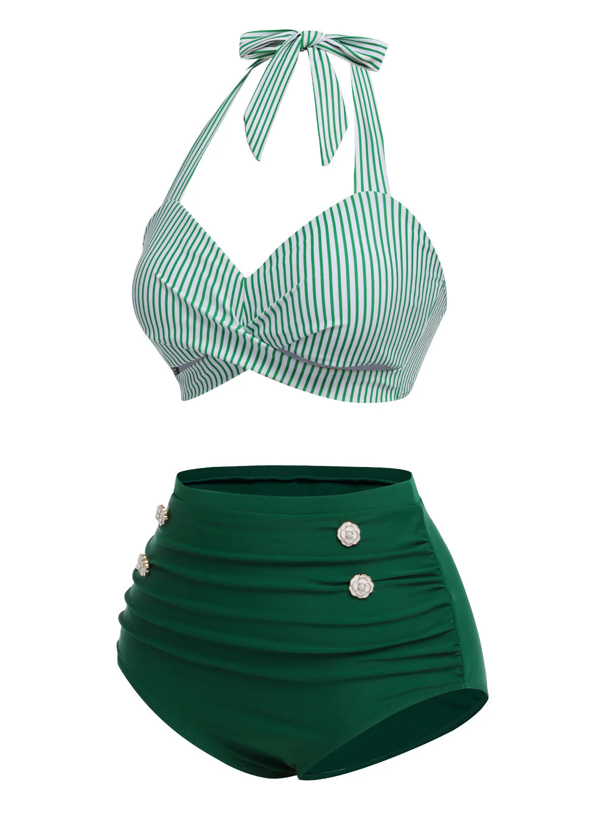 Blue 1940s Striped Halter Swimsuit Set - Image 5