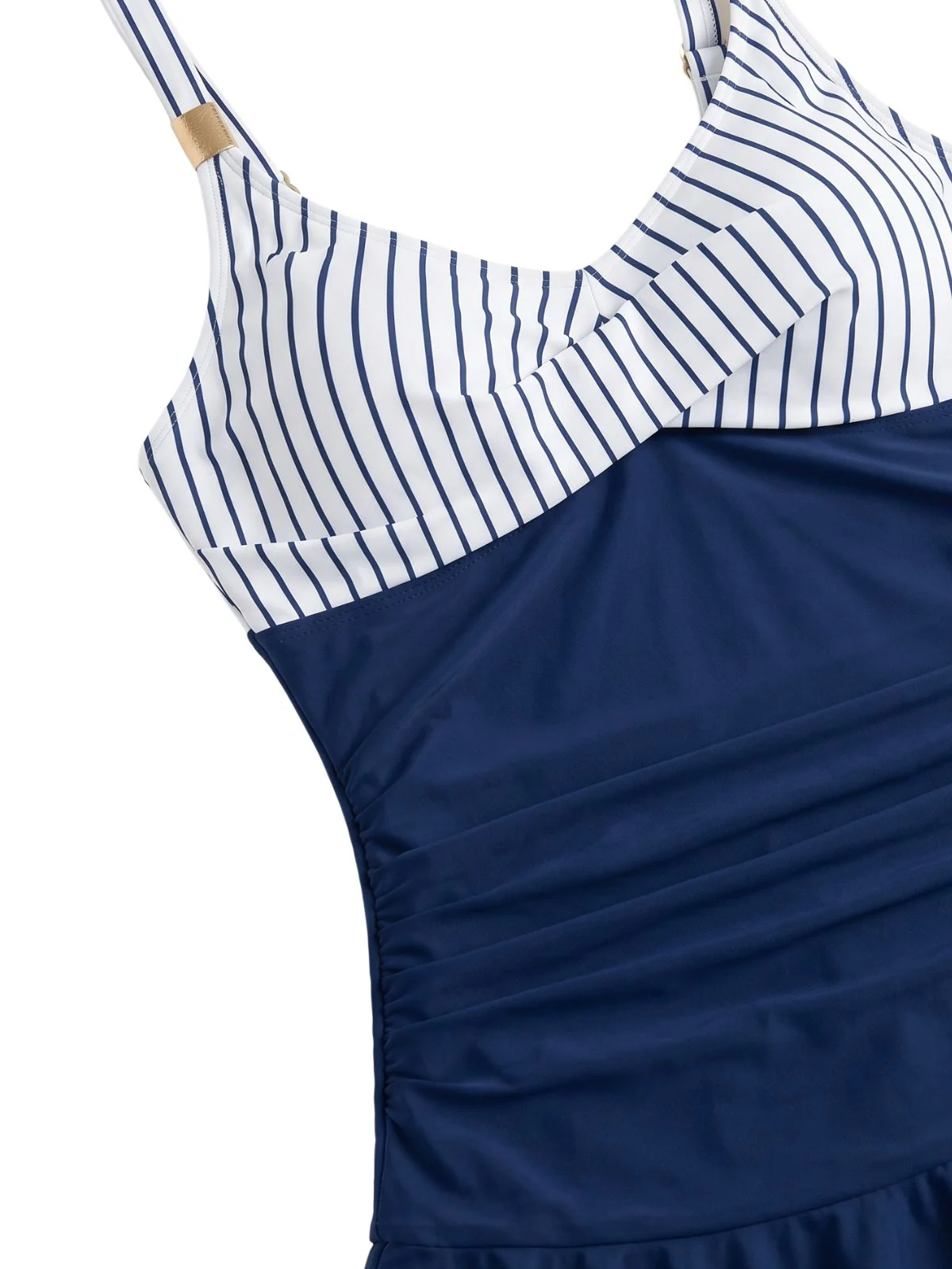 Blue 1940s Striped Ruched Tummy-Control Swimsuit - Image 4