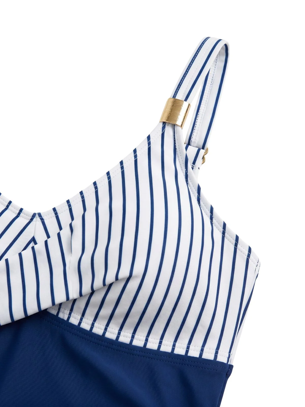 Blue 1940s Striped Ruched Tummy-Control Swimsuit - Image 5