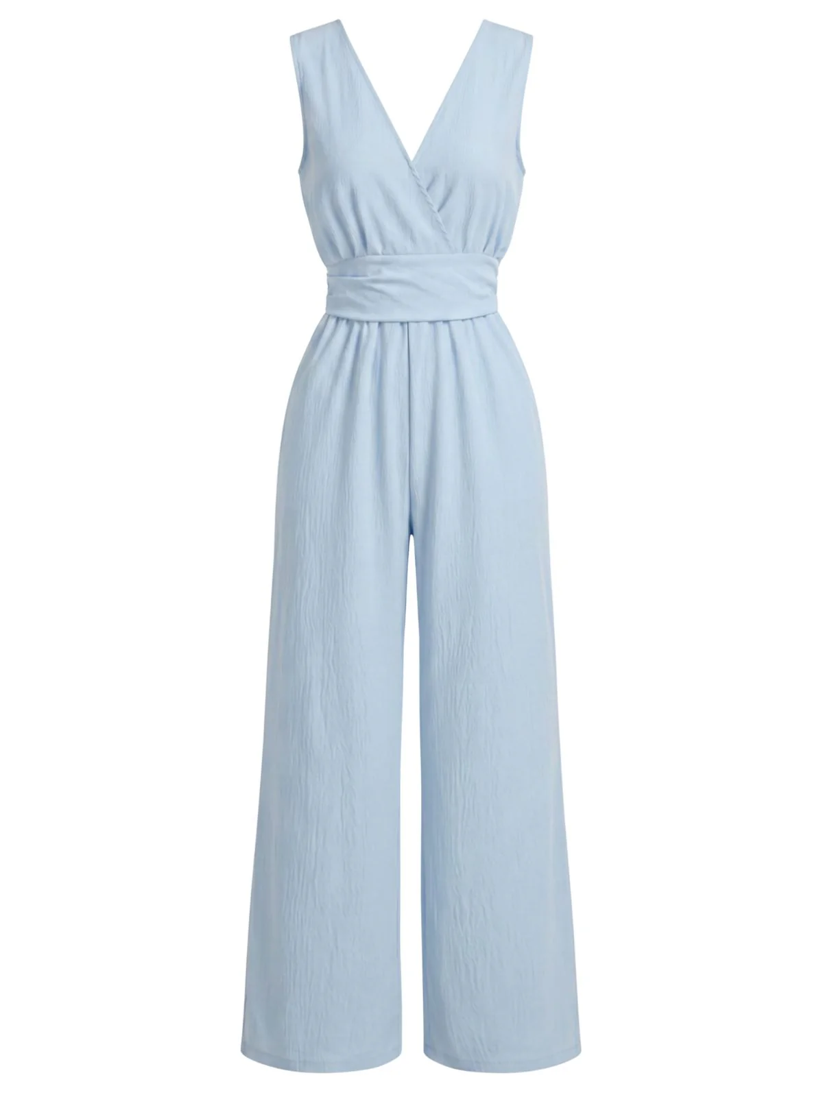 Blue 1940s V-Neck Wrap Wide-Leg Sleeveless Jumpsuit - Image 2