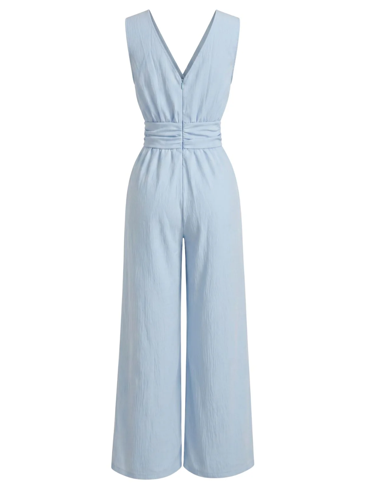 Blue 1940s V-Neck Wrap Wide-Leg Sleeveless Jumpsuit - Image 3
