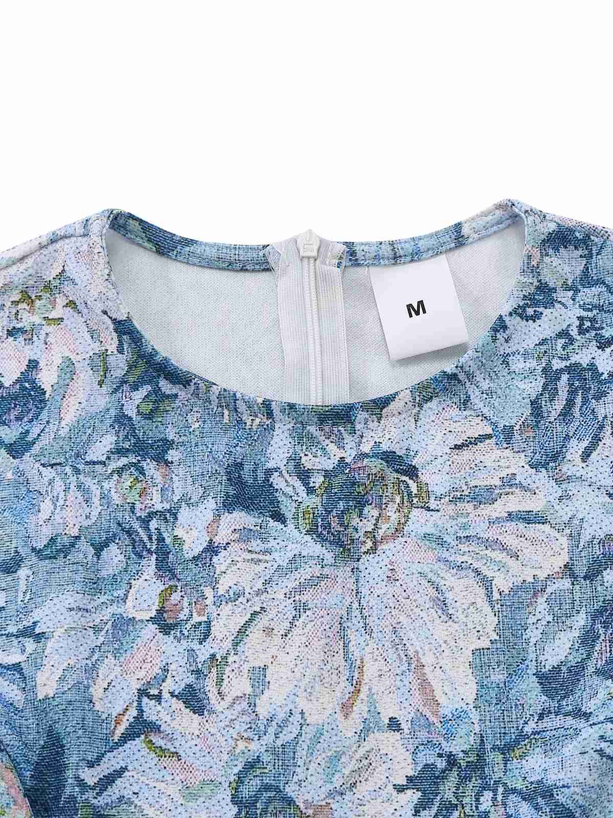Blue 1950s All-Over Oil Painting Floral Sleeveless Dress - Image 4