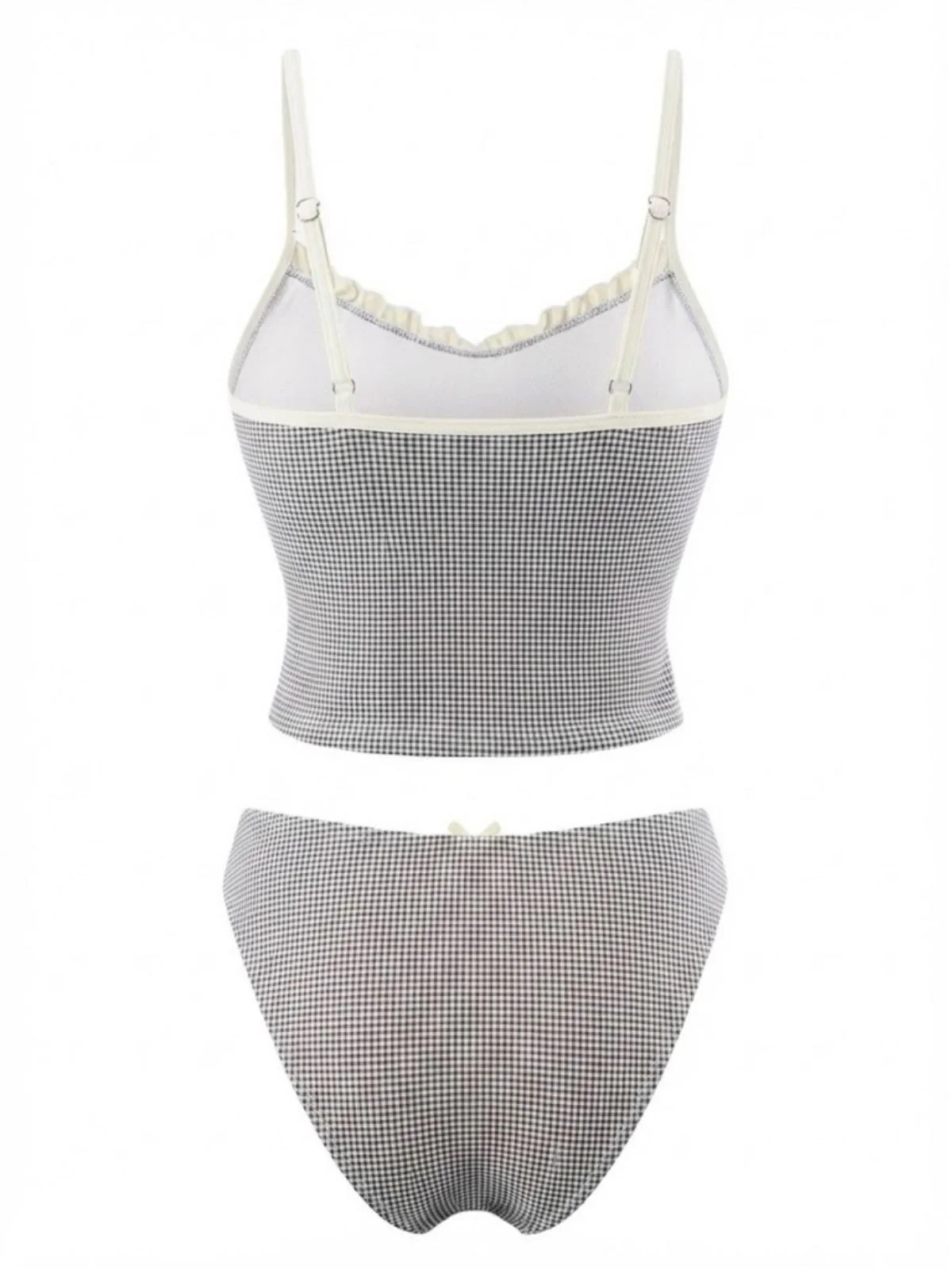 Blue 1950s Checkered Lace Trim Tankini Set - Image 8