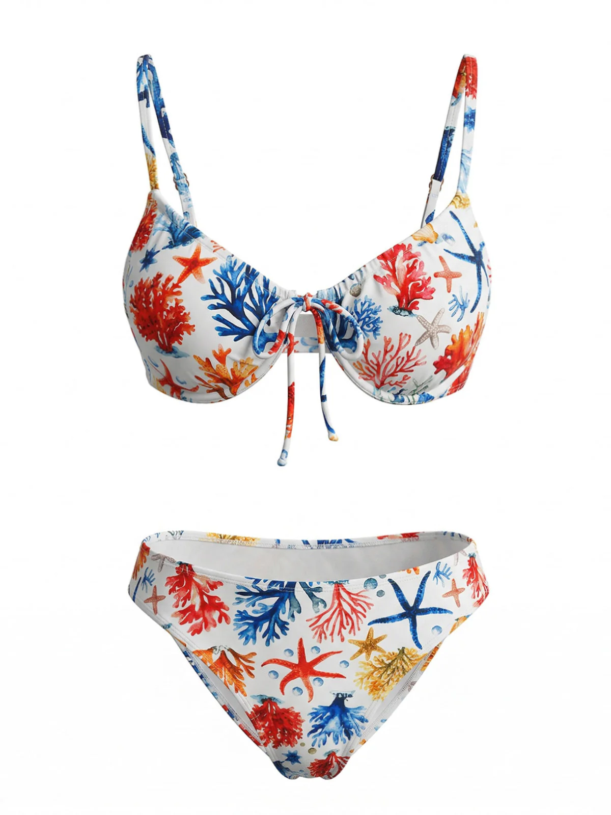 Blue 1950s Coral & Starfish Print Bikini Set - Image 2