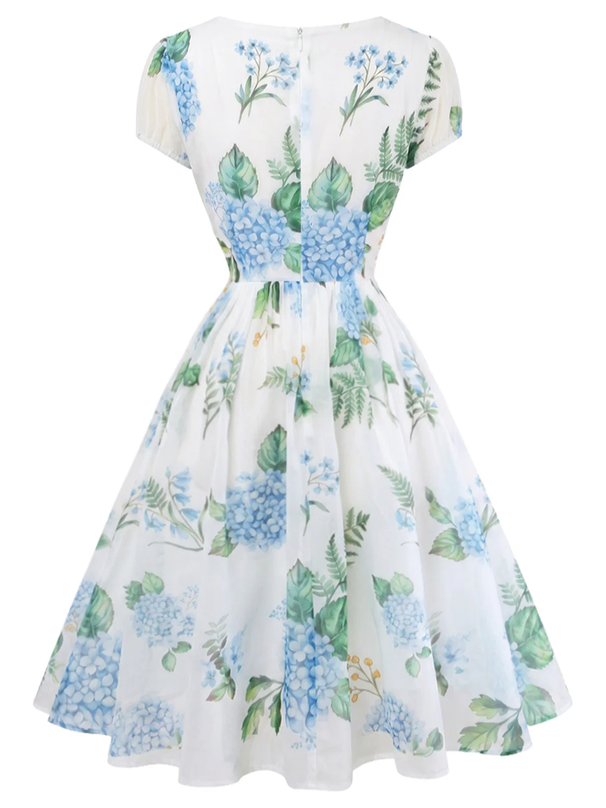 [Pre-Sale] Blue 1950s Floral Print V-Neck Swing Dress - Image 5
