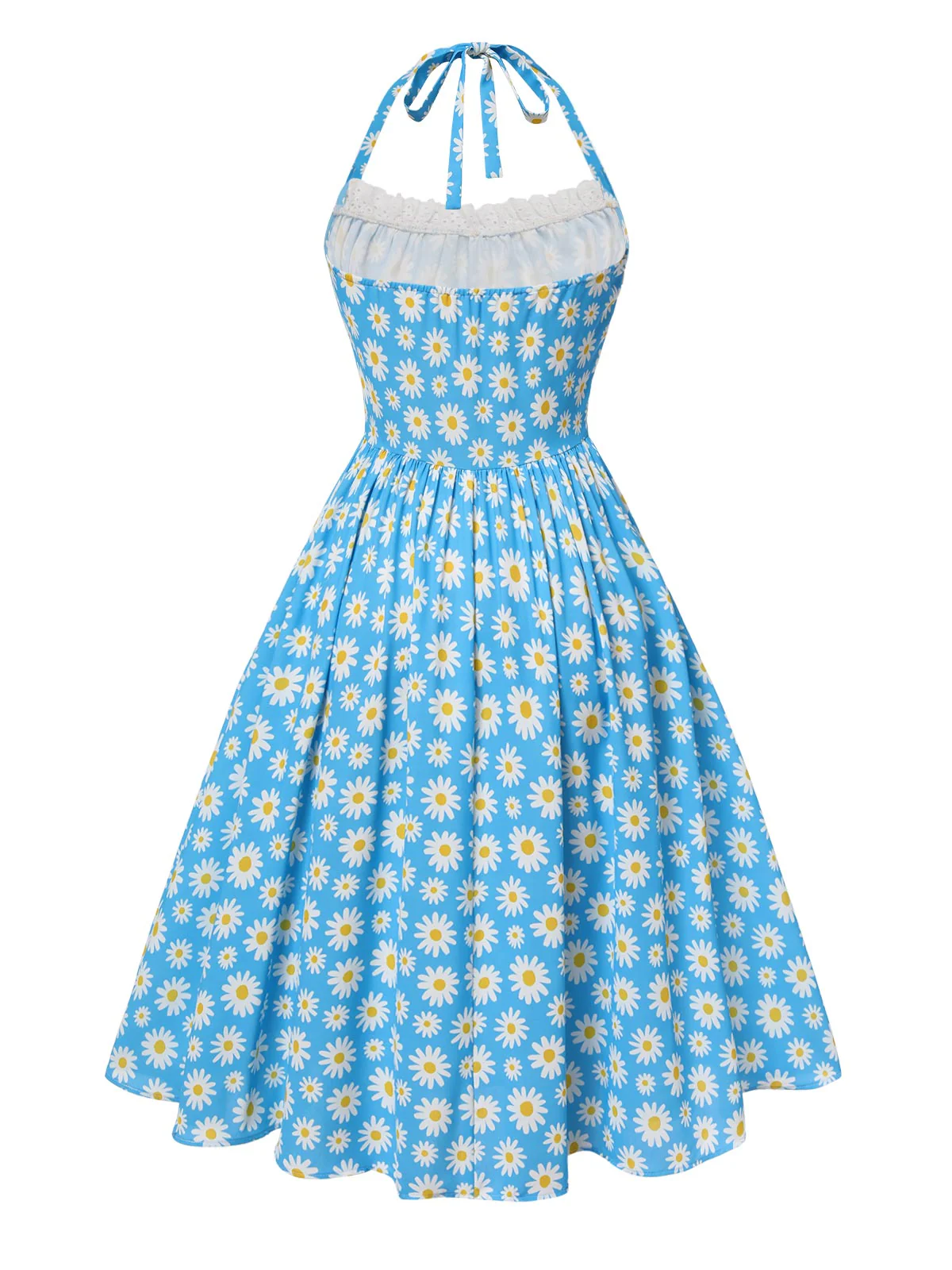 Blue 1950s Halter Lace Daisy Dress - Image 5
