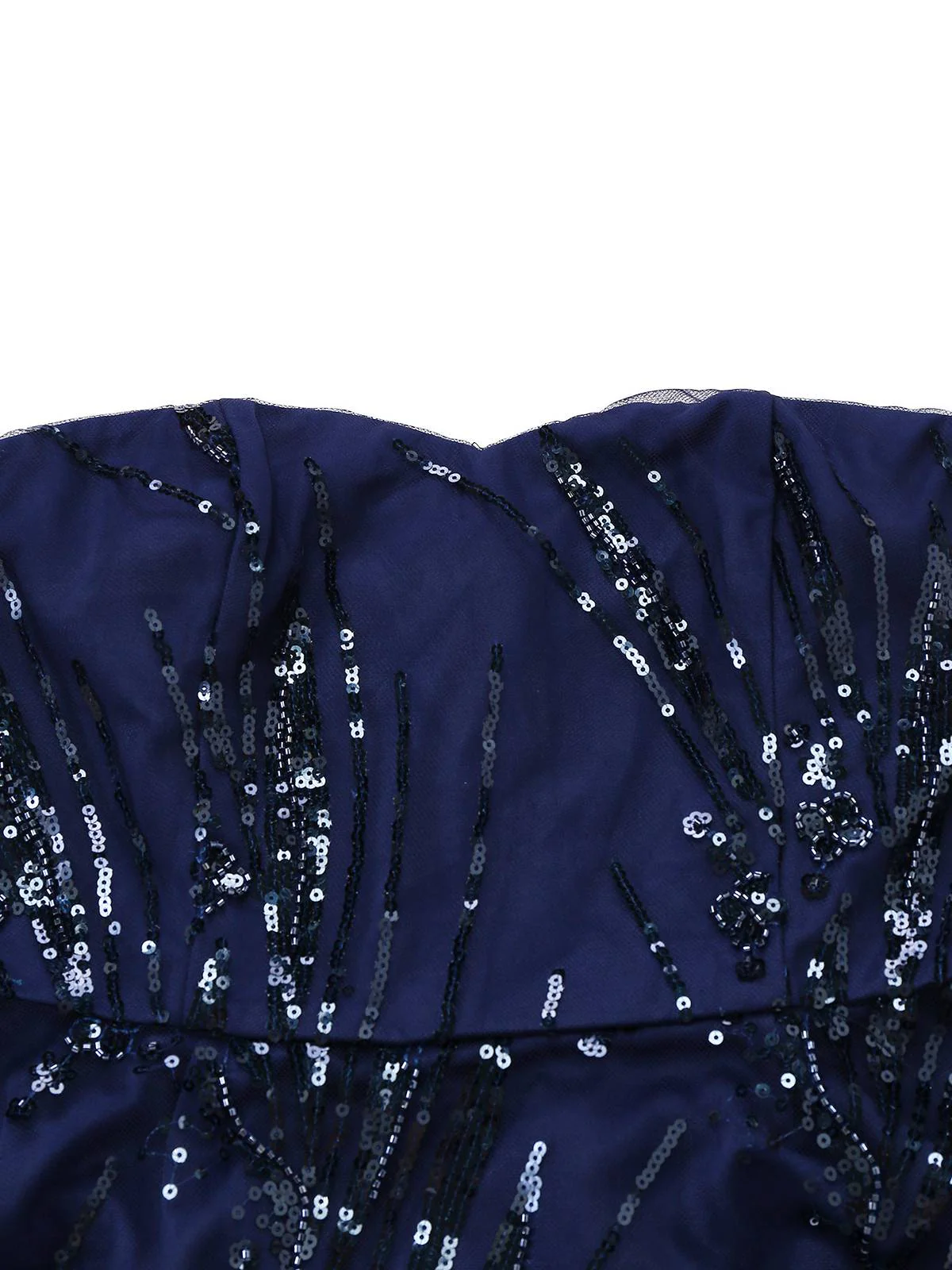 Blue 1950s Off-Shoulder Embroidered Sequin Floral Dress - Image 6