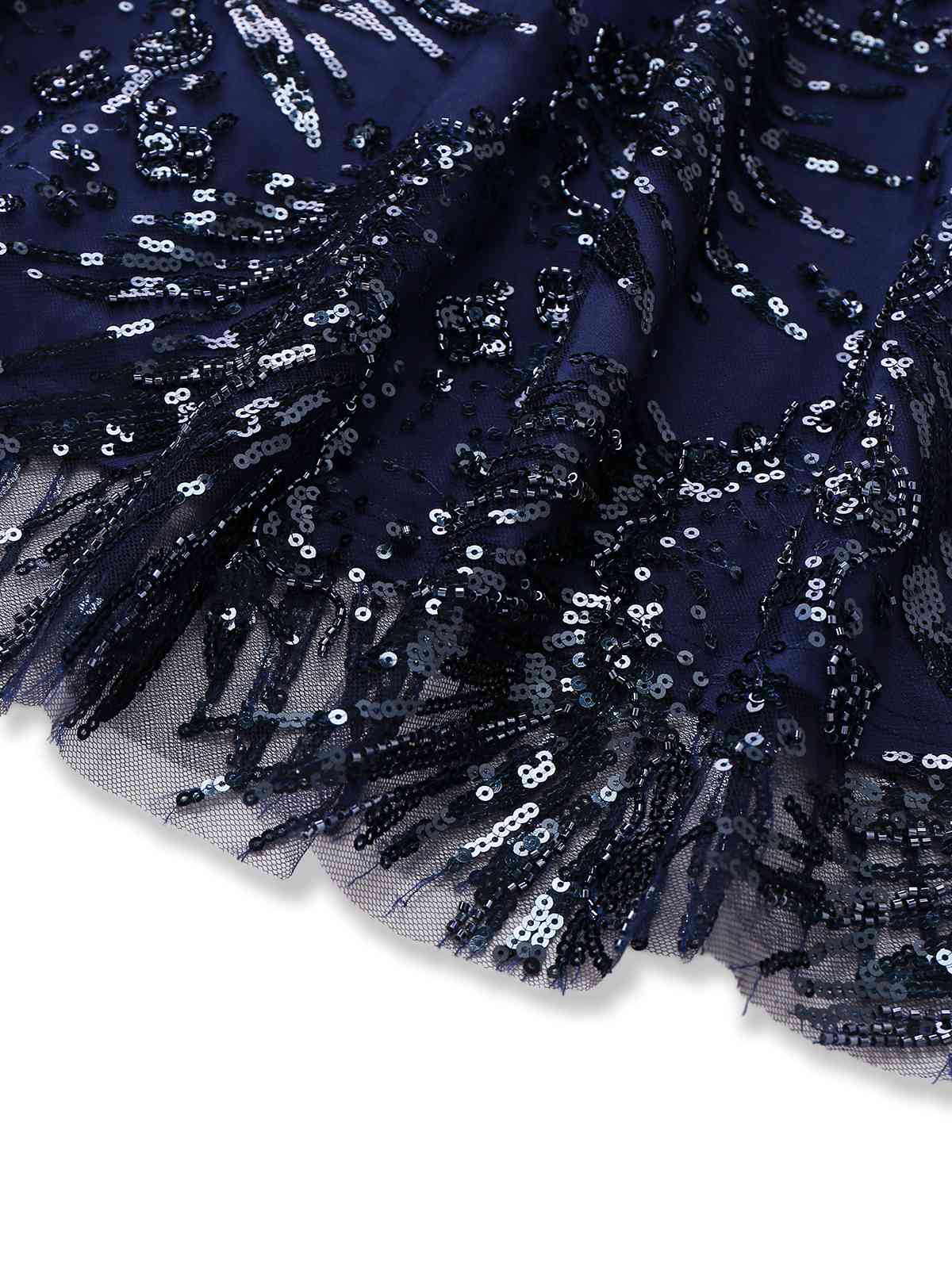 Blue 1950s Off-Shoulder Embroidered Sequin Floral Dress - Image 7