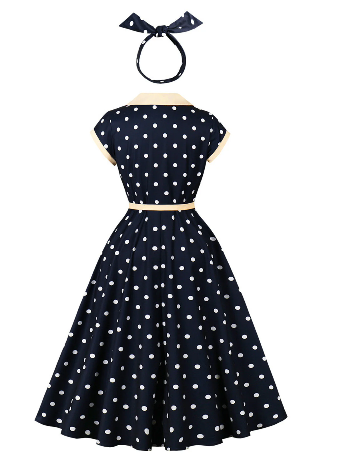 Blue 1950s Polka Dot Embroidered Floral Swing Dress - Image 4