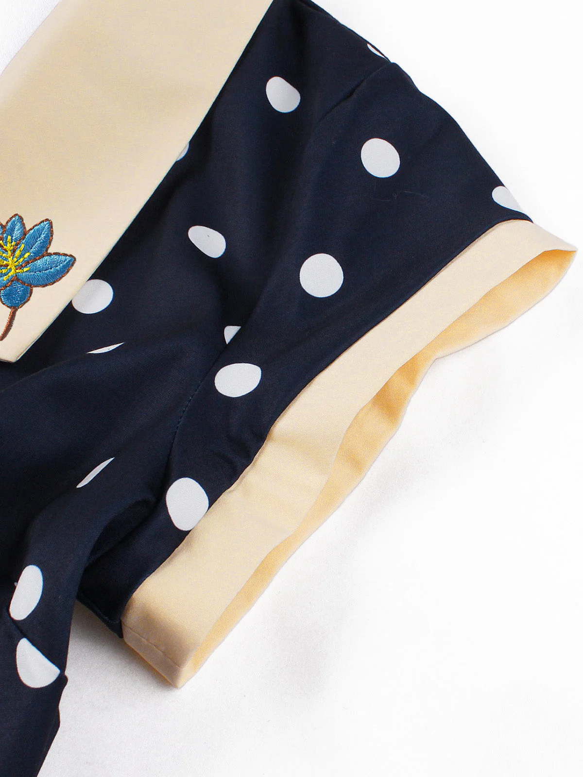 Blue 1950s Polka Dot Embroidered Floral Swing Dress - Image 5
