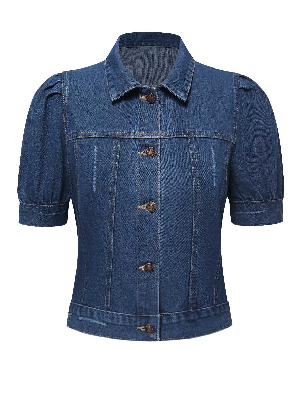 Blue 1950s Puff Sleeve Denim Cropped Coat