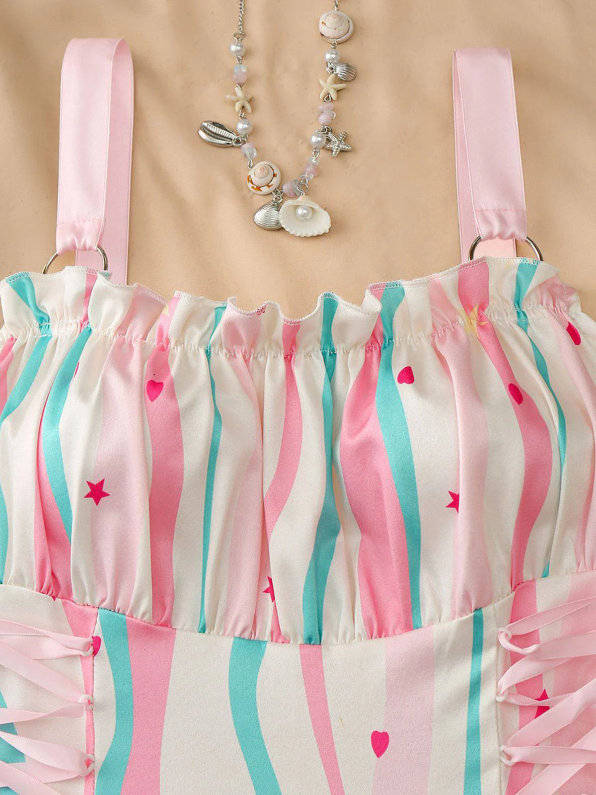 Blue 1950s Ruffled Square Neck Sleeveless Floral Swing Dress - Image 11