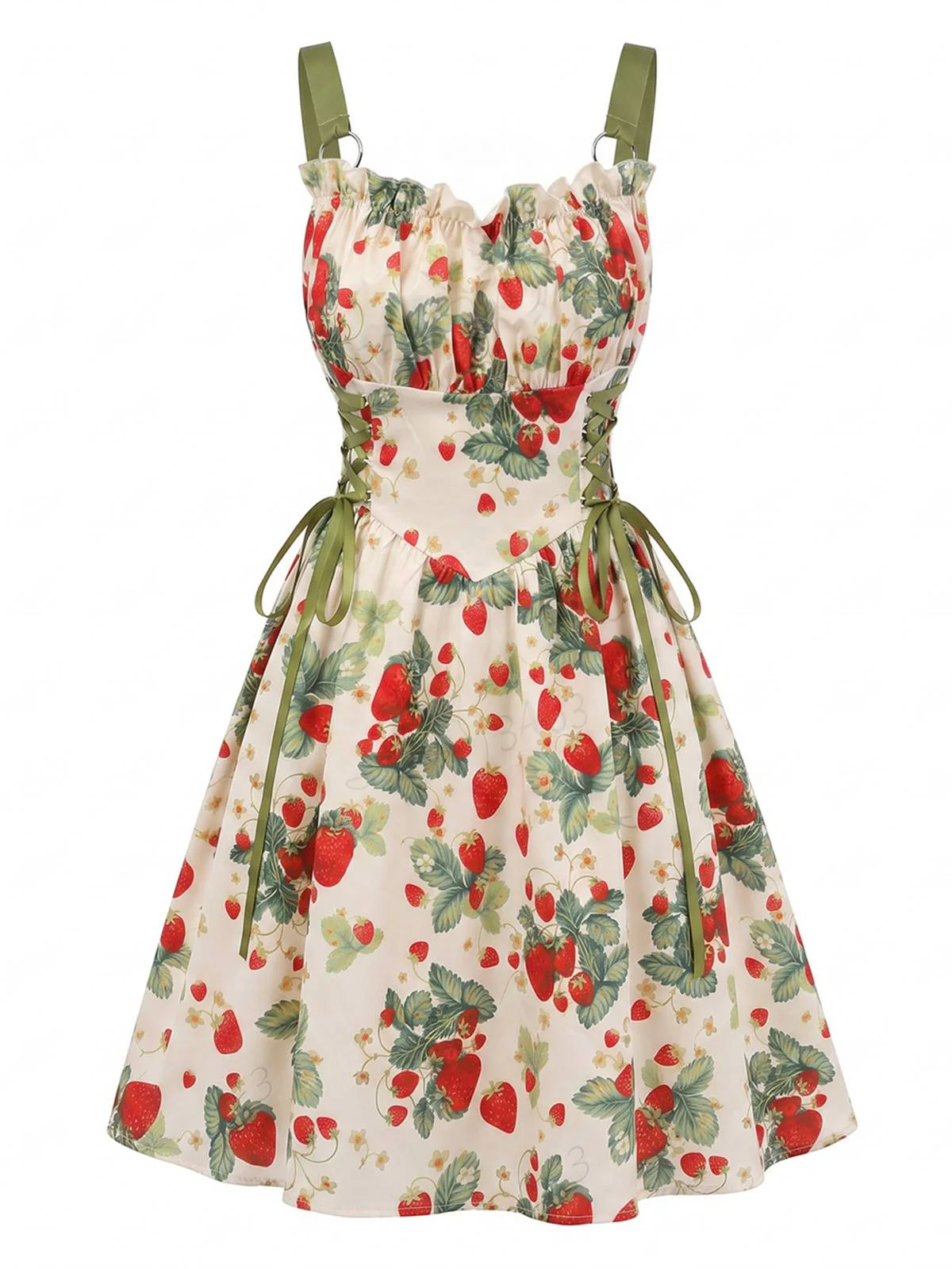 Blue 1950s Ruffled Square Neck Sleeveless Floral Swing Dress - Image 14