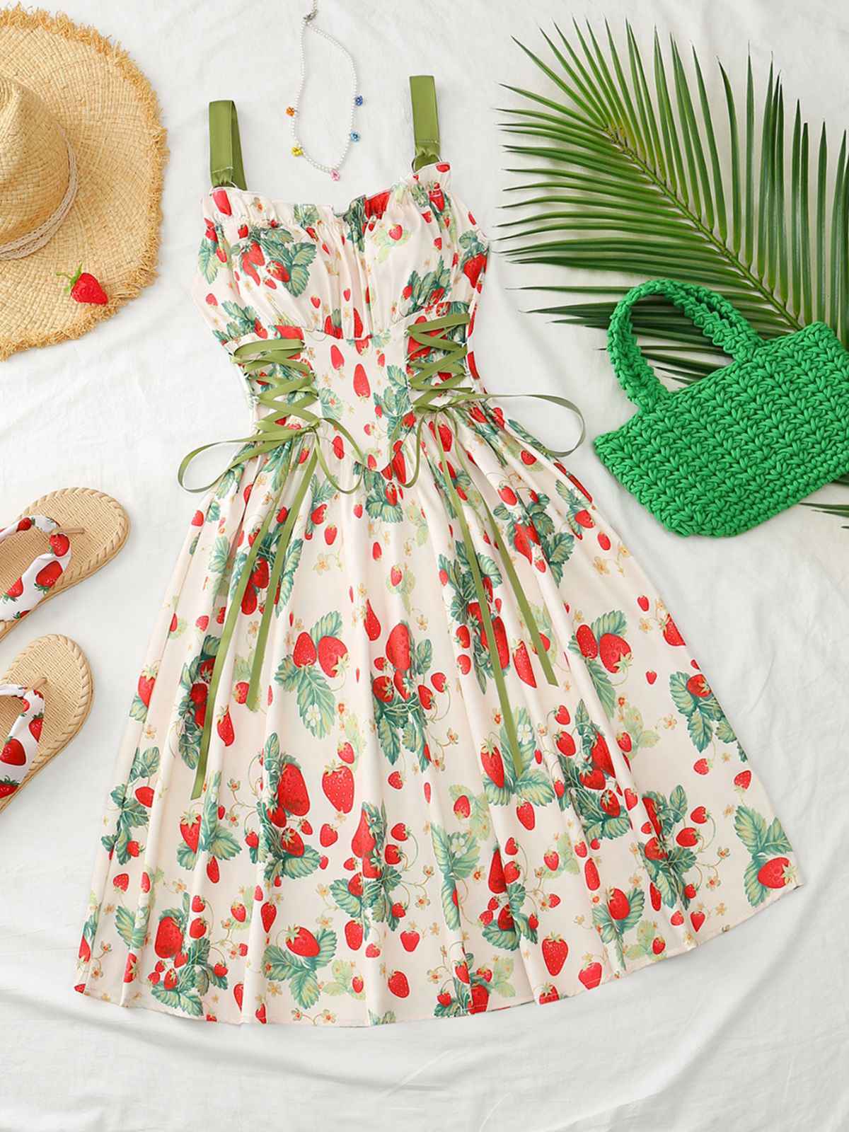Blue 1950s Ruffled Square Neck Sleeveless Floral Swing Dress - Image 15