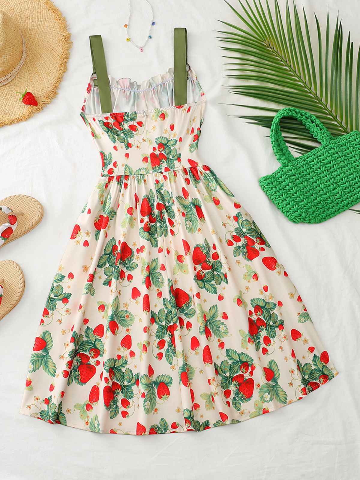 Blue 1950s Ruffled Square Neck Sleeveless Floral Swing Dress - Image 16