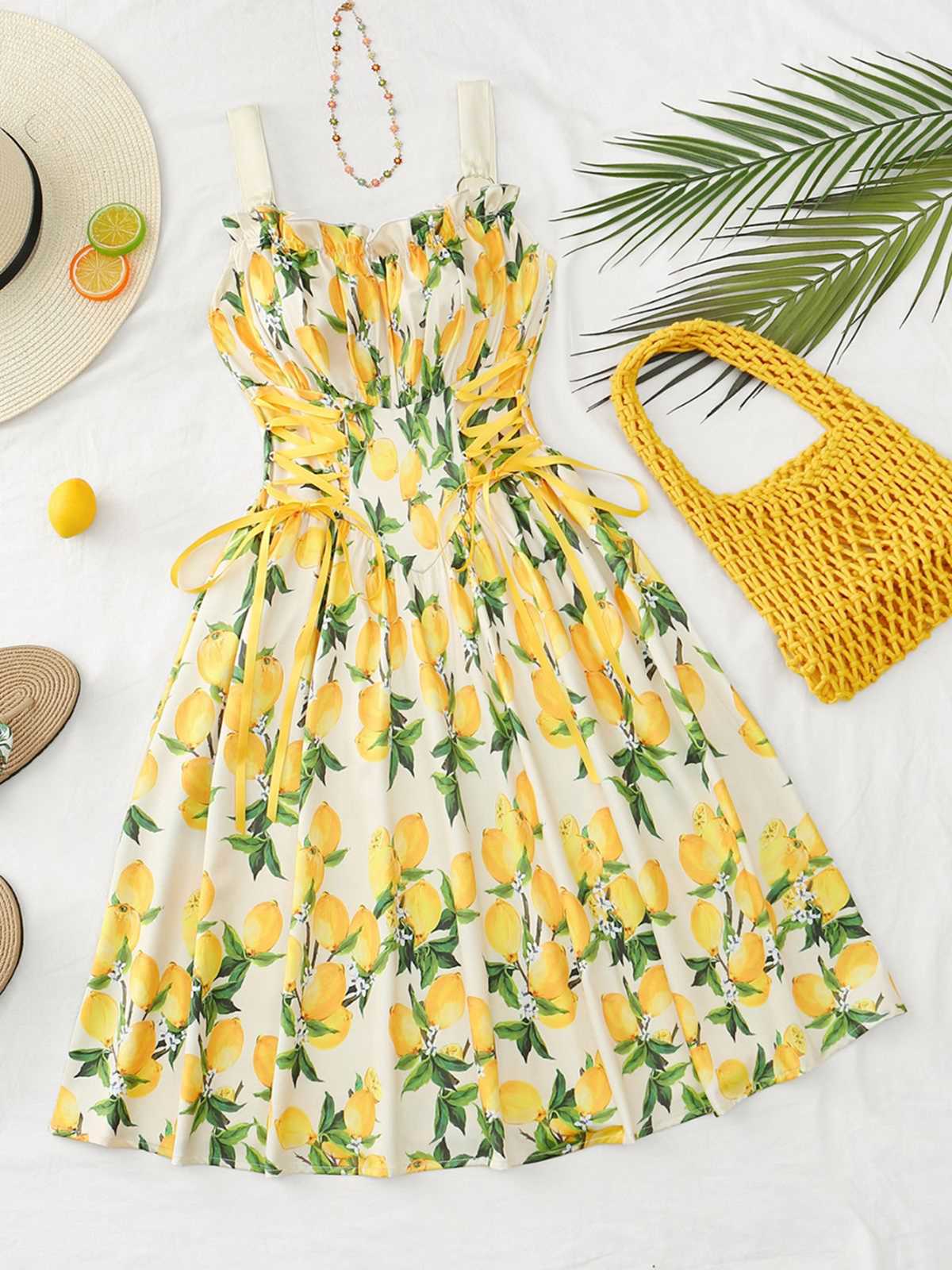 Blue 1950s Ruffled Square Neck Sleeveless Floral Swing Dress - Image 29