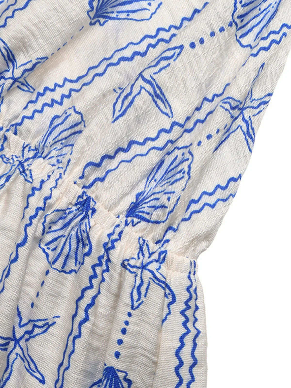 Blue 1950s Shell Print Cross-Back V-Neck Romper - Image 7