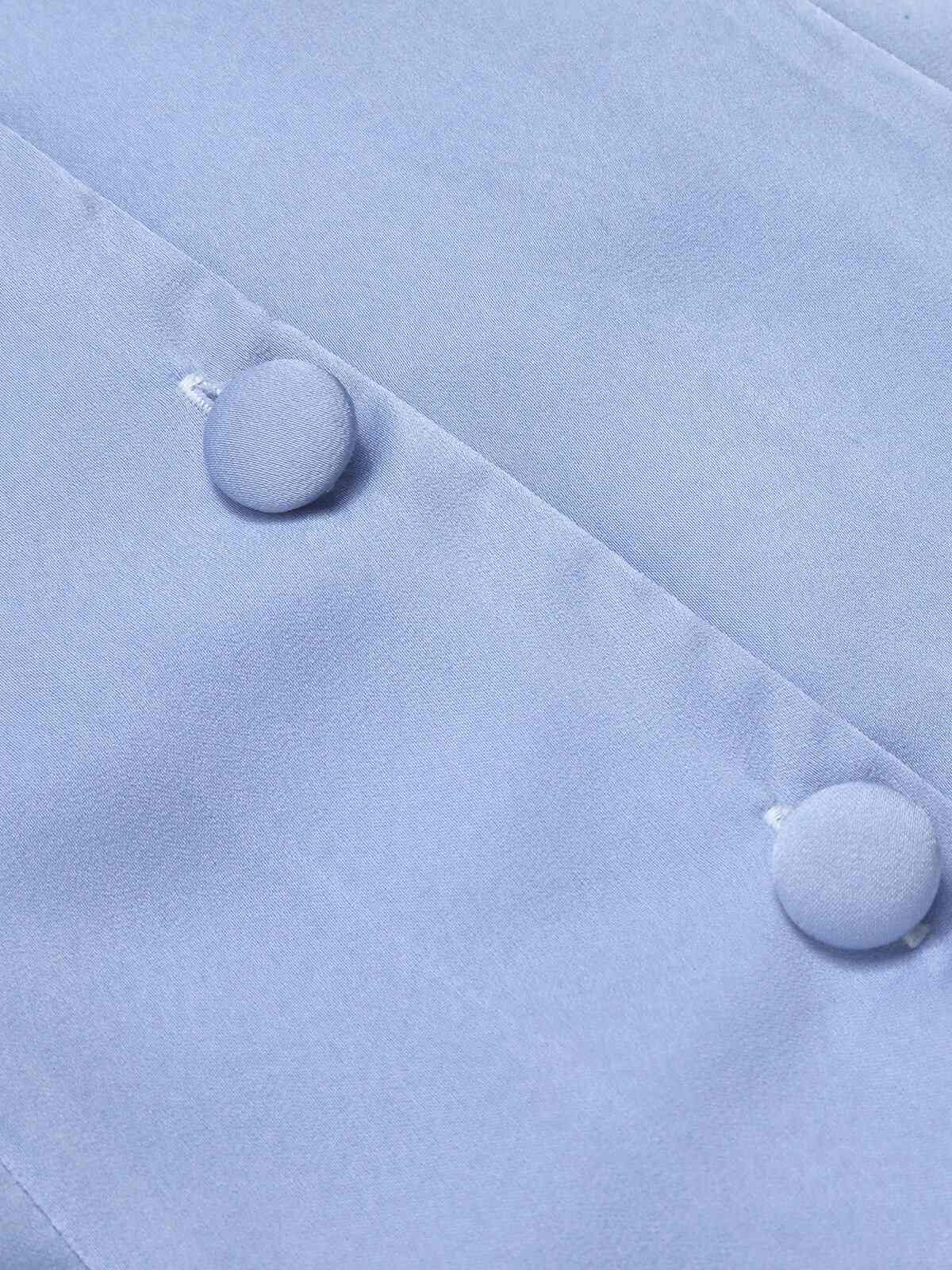 Blue 1950s Solid Lapel Blouse - Image 7