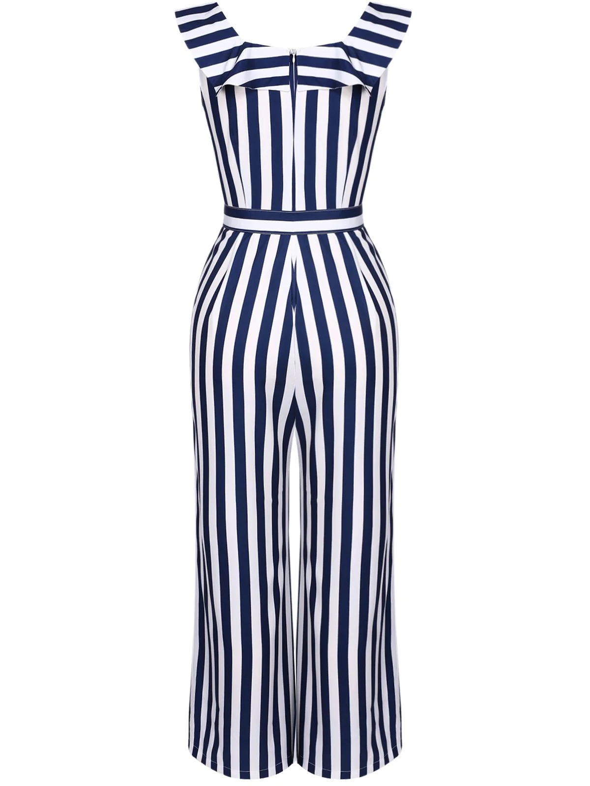 Blue 1930s Striped Ruffle Jumpsuit - Image 8