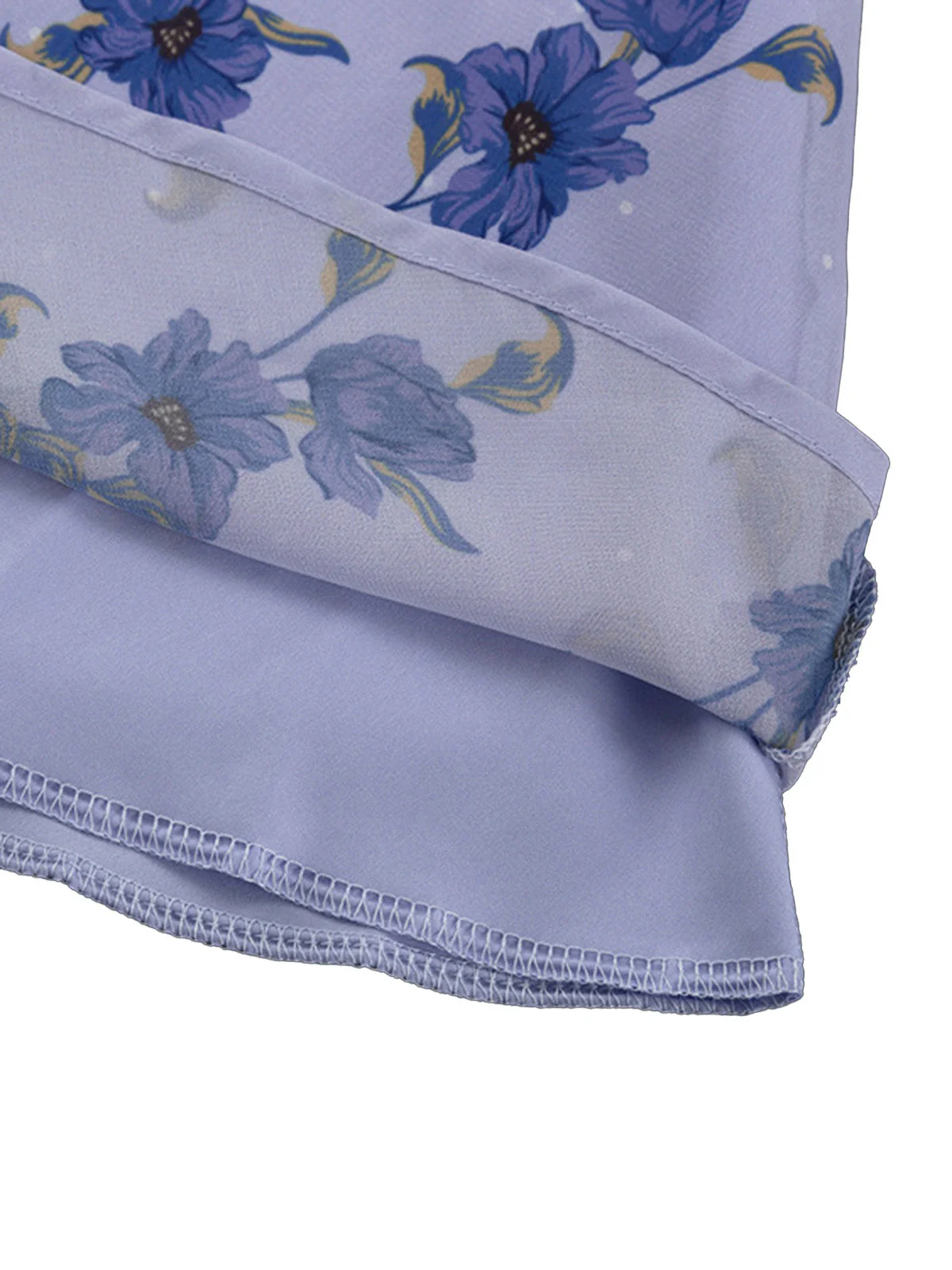 Blue 1950s V-Neck Puff Sleeve High Waist Floral Dress - Image 6