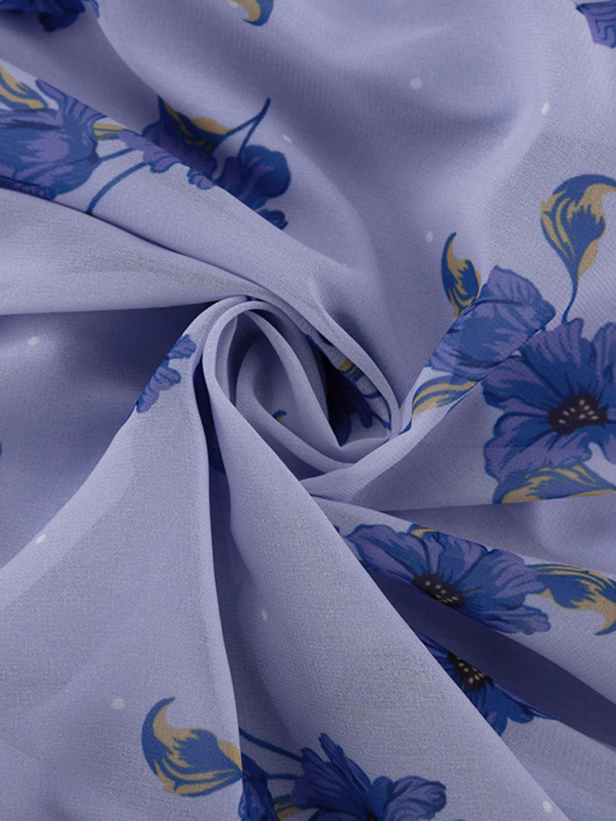 Blue 1950s V-Neck Puff Sleeve High Waist Floral Dress - Image 7