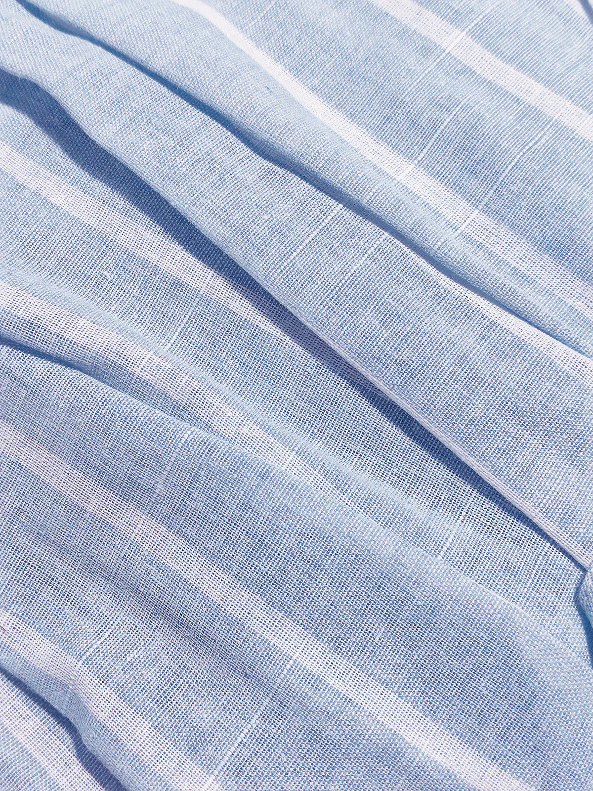 [Pre-Sale] Blue 1950s Vertical Striped Johnny Collar Criss-Cross Dress - Image 4