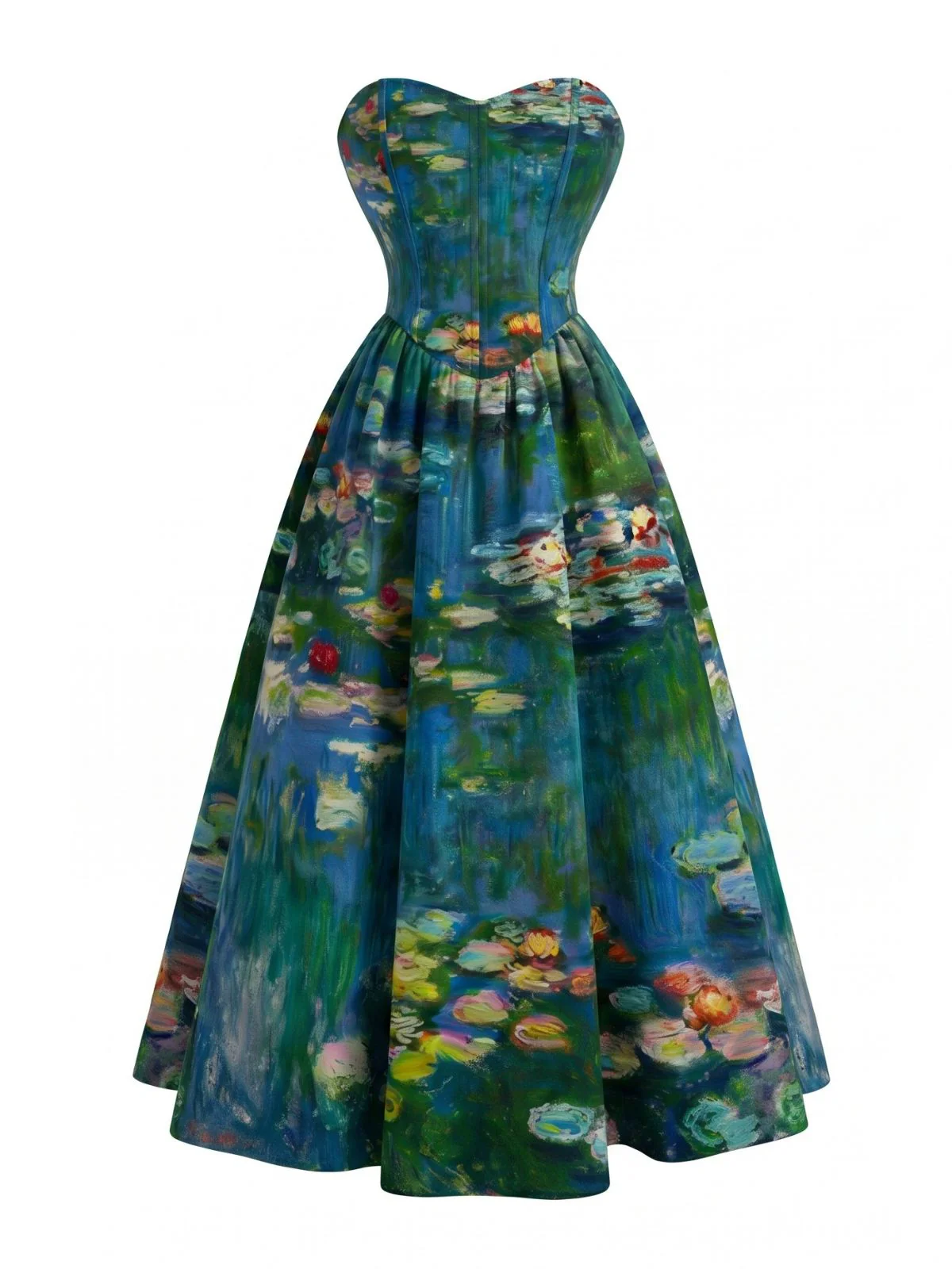 [Pre-Sale] Blue 1950s Water Lily Sweetheart Strapless Dress - Image 2