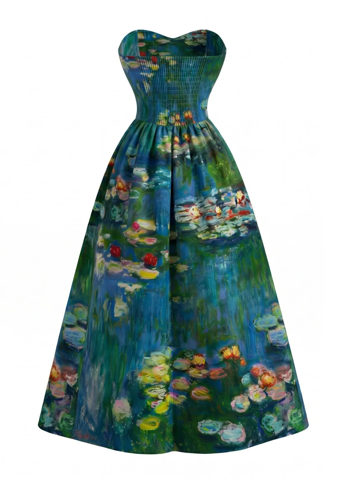 [Pre-Sale] Blue 1950s Water Lily Sweetheart Strapless Dress - Image 3