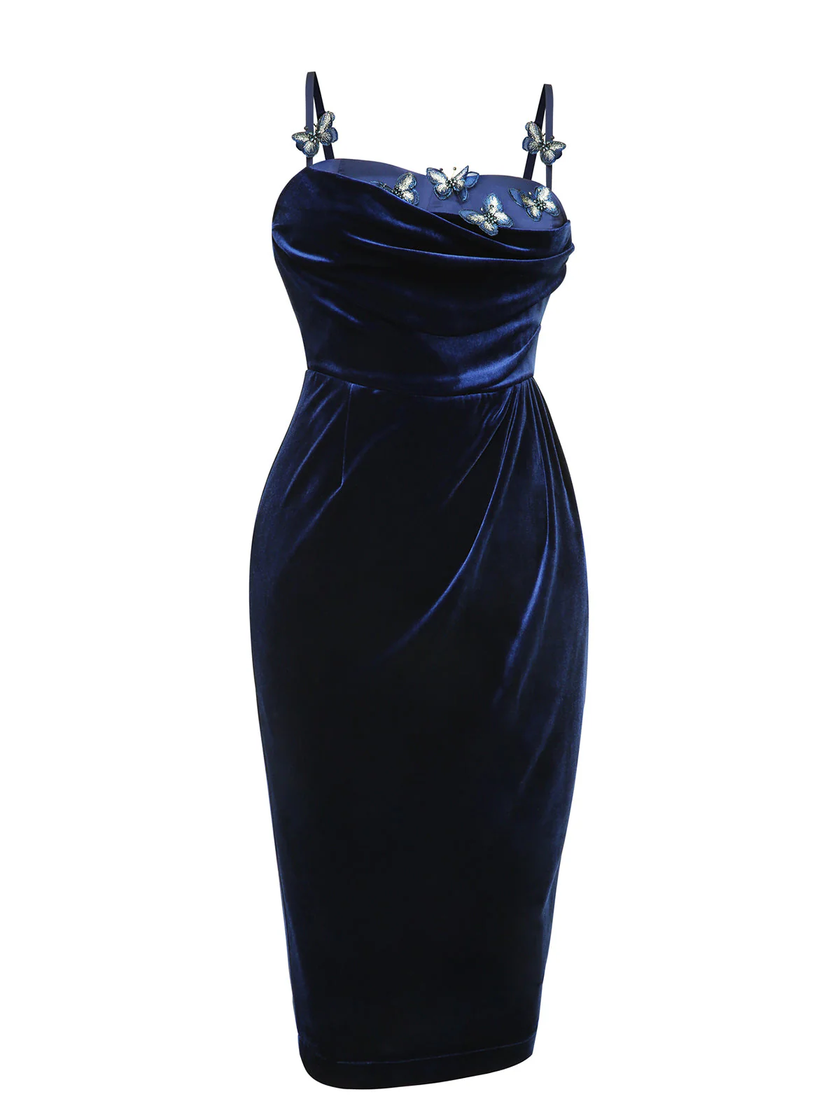 Blue 1960s 3D Butterfly Velvet Pencil Dress - Image 5