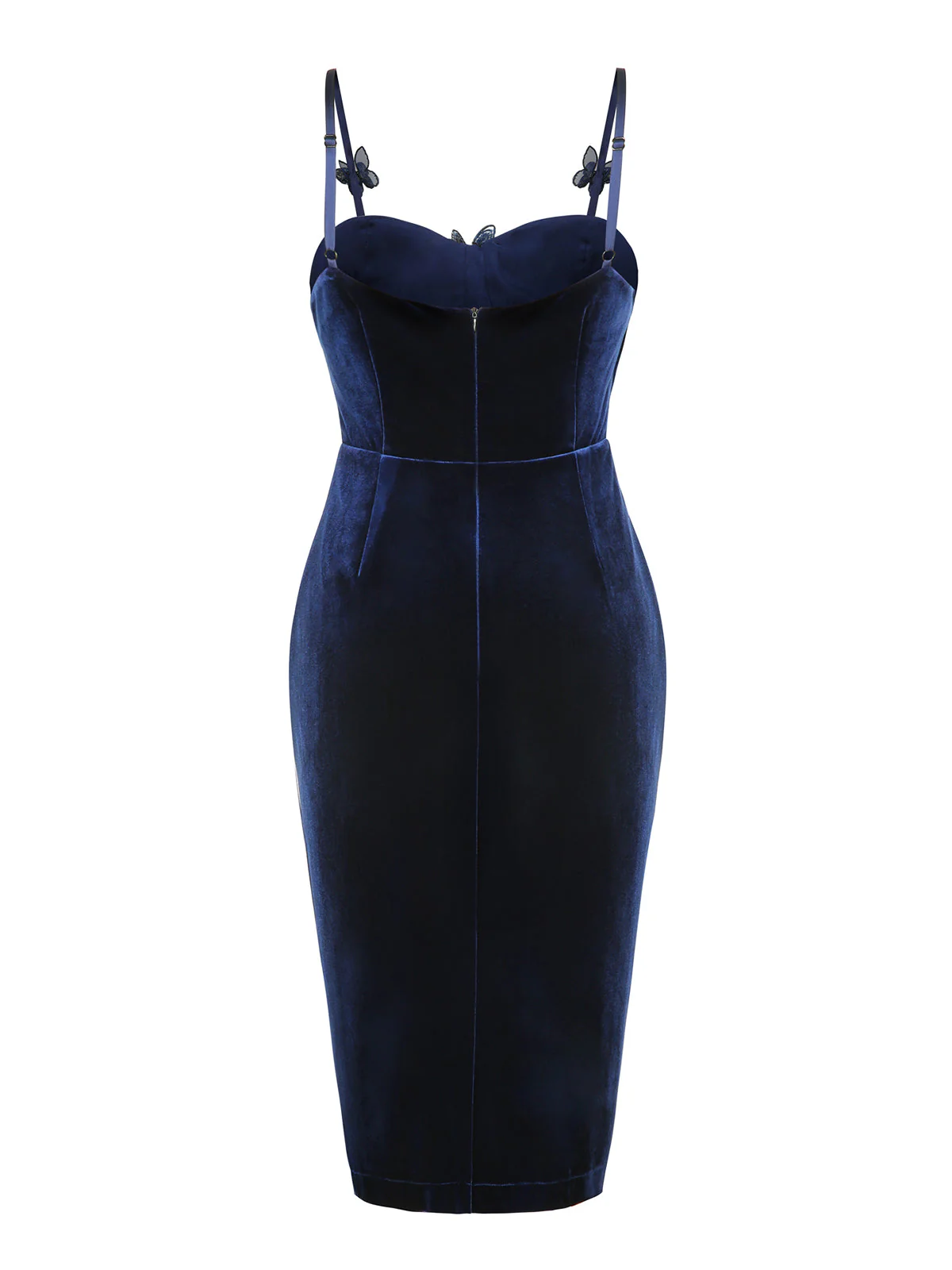 Blue 1960s 3D Butterfly Velvet Pencil Dress - Image 6