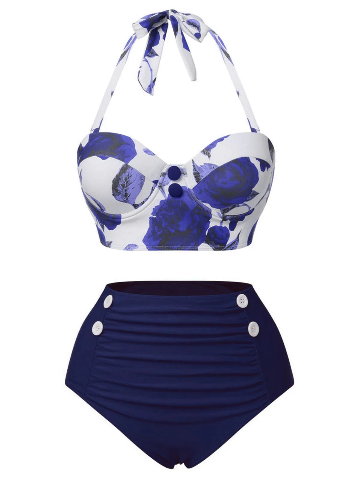 Red 1960s Halter Roses Swimsuit - Image 8