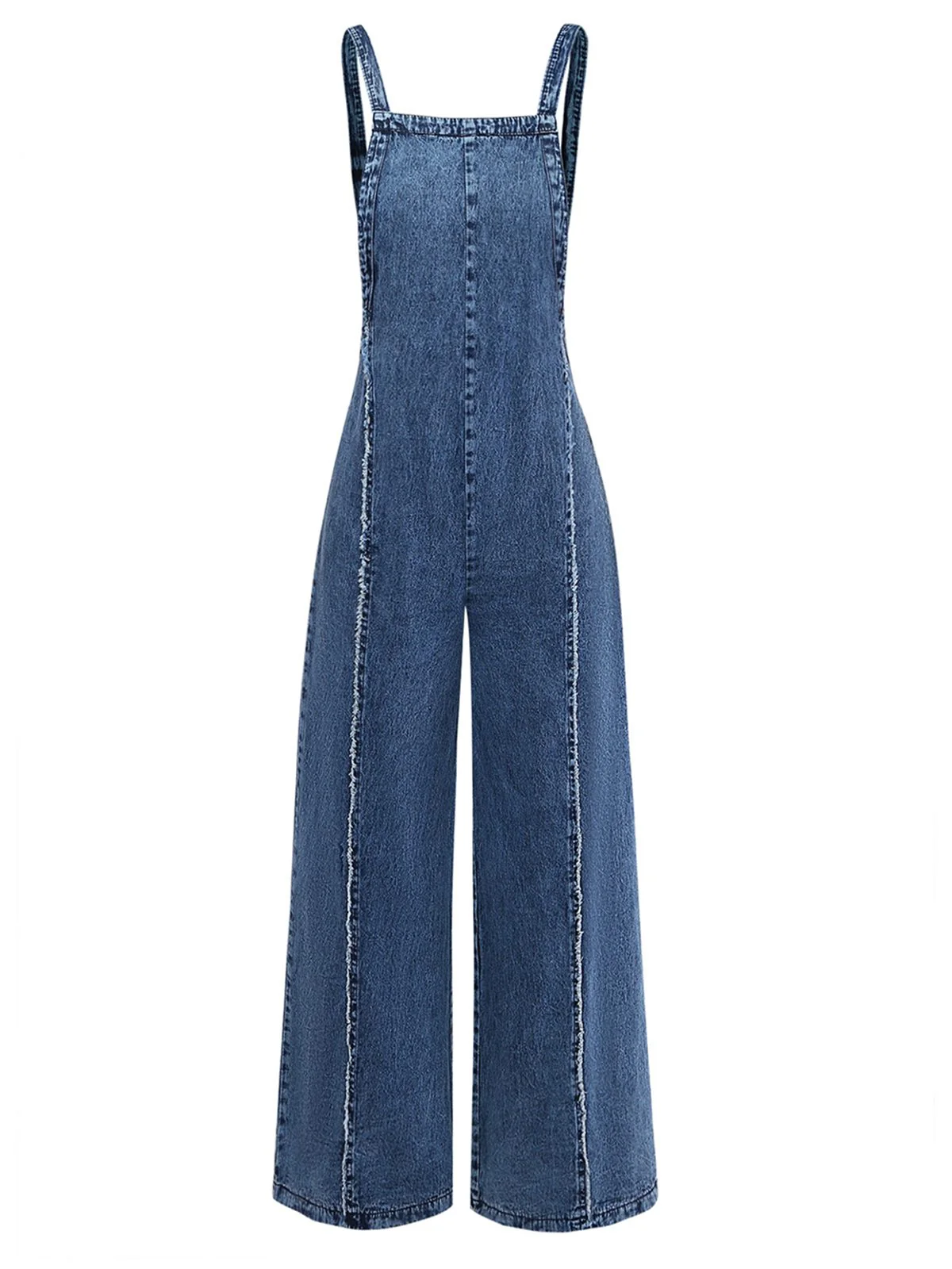[Pre-Sale] Blue 1970s Denim Wide-Leg Overalls Frayed Jumpsuit - Image 2