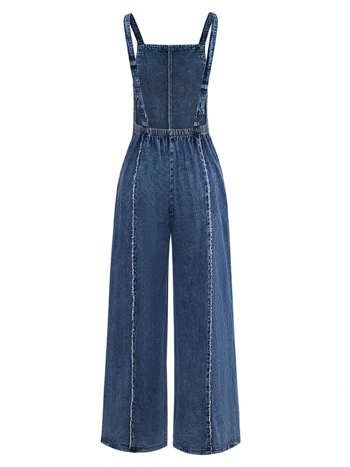 [Pre-Sale] Blue 1970s Denim Wide-Leg Overalls Frayed Jumpsuit - Image 3