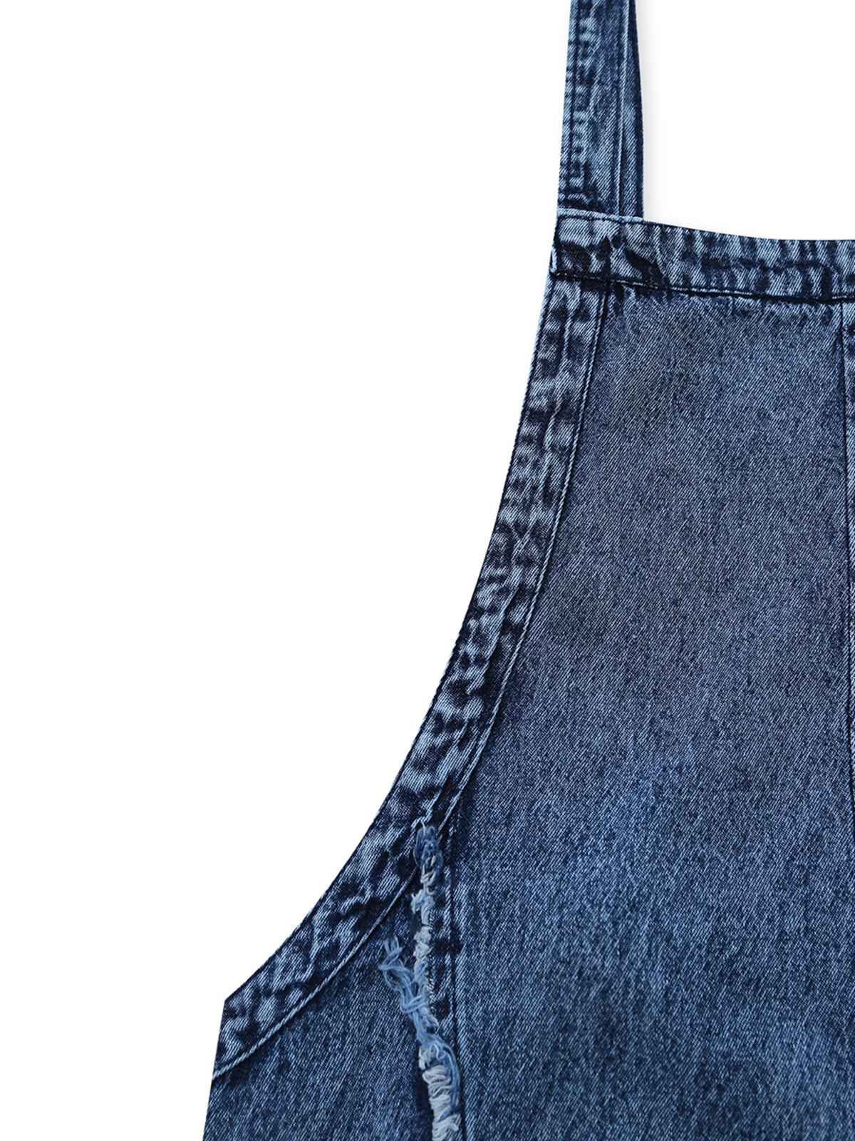 [Pre-Sale] Blue 1970s Denim Wide-Leg Overalls Frayed Jumpsuit - Image 5