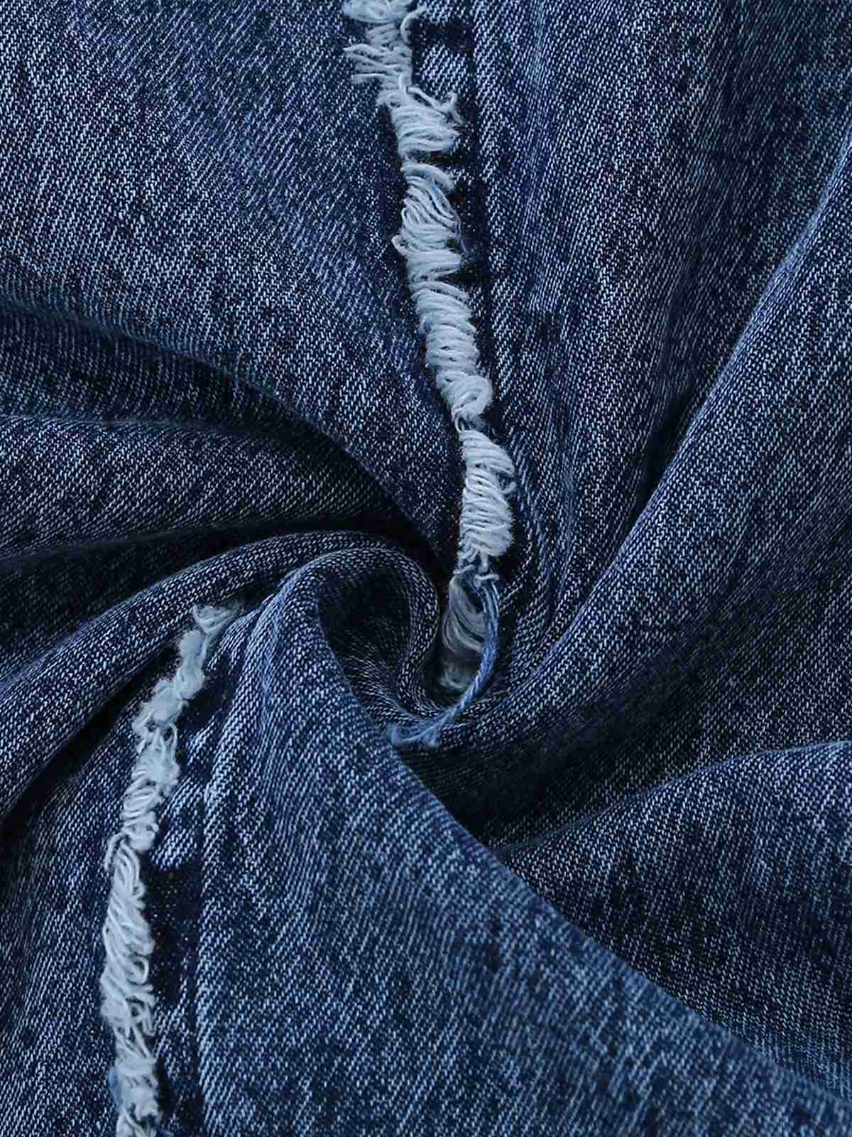 [Pre-Sale] Blue 1970s Denim Wide-Leg Overalls Frayed Jumpsuit - Image 7