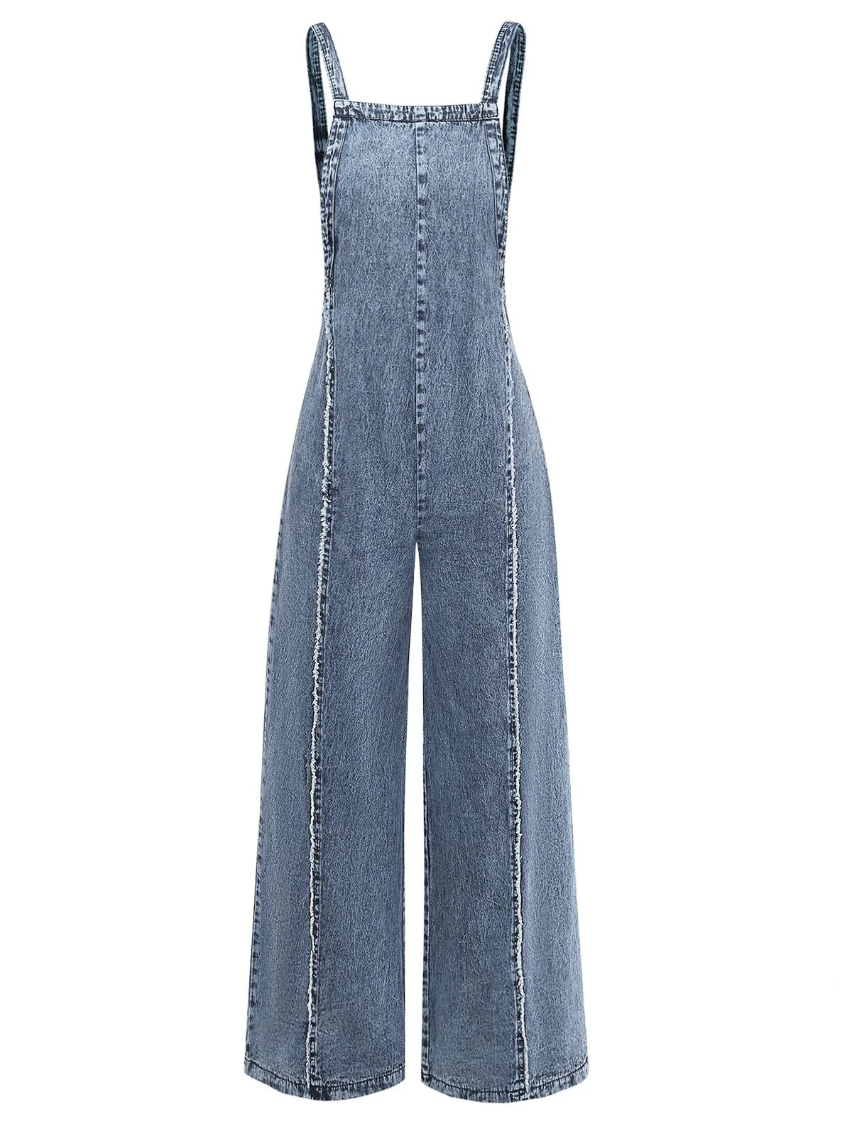 [Pre-Sale] Blue 1970s Denim Wide-Leg Overalls Frayed Jumpsuit - Image 8