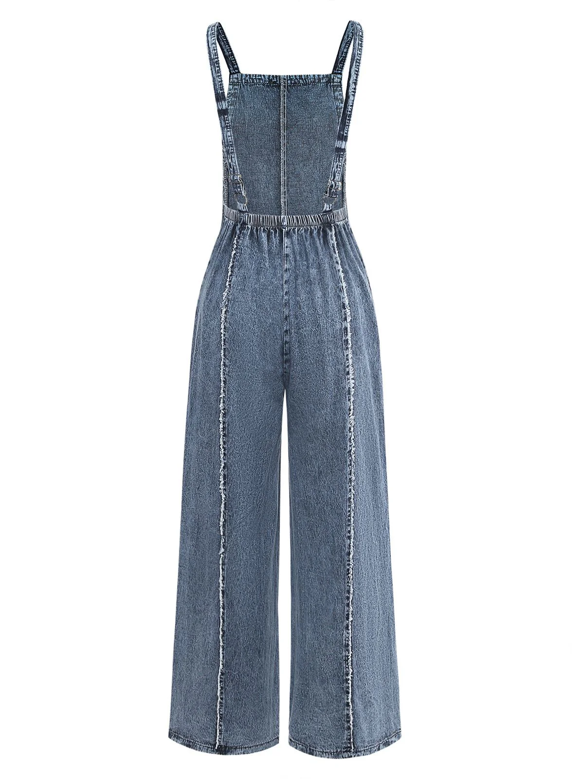 [Pre-Sale] Blue 1970s Denim Wide-Leg Overalls Frayed Jumpsuit - Image 9