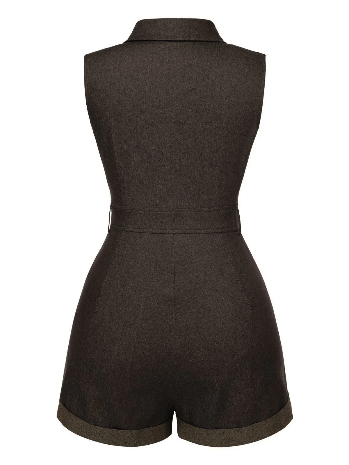 Brown 1970s Solid Sleeveless Denim Romper - Image 2