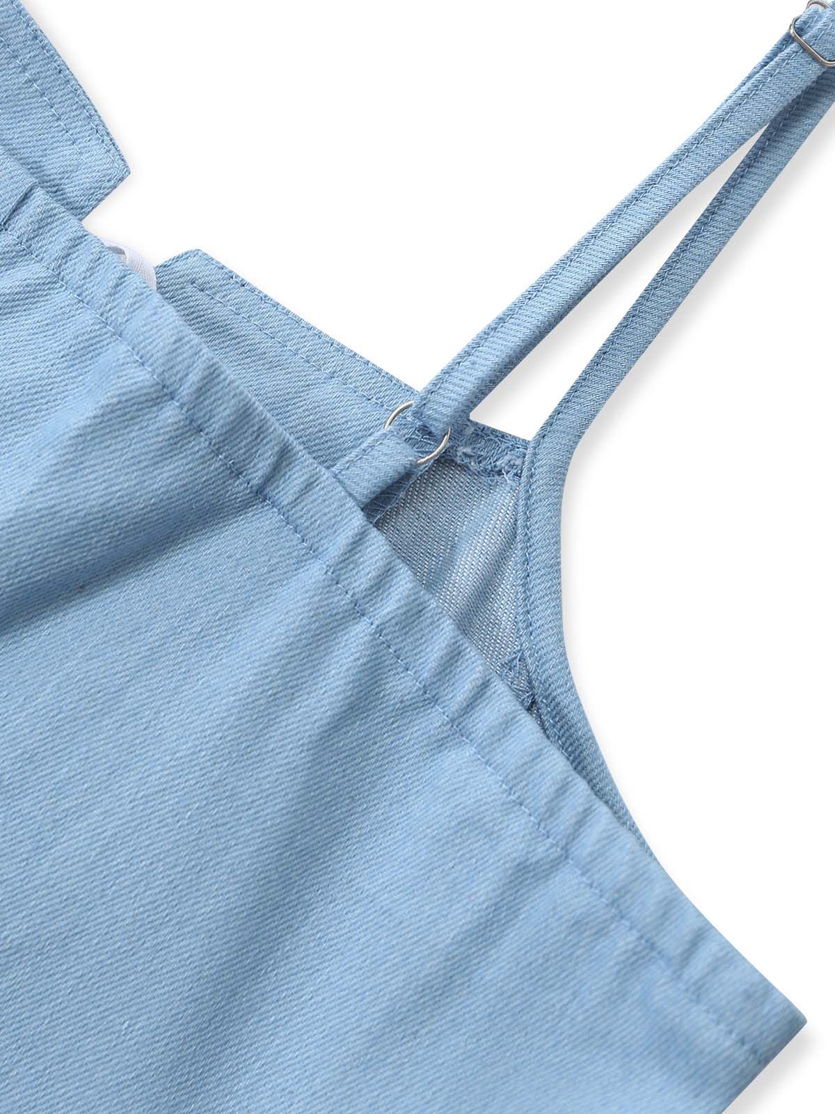 Blue 1980s Denim Spaghetti Strap Lace Hem Corset Dress - Image 5