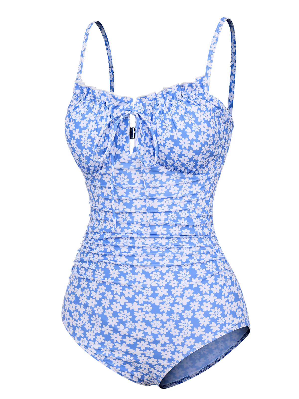 Blue 1980s Ditsy Floral Strap Swimsuit - Image 2