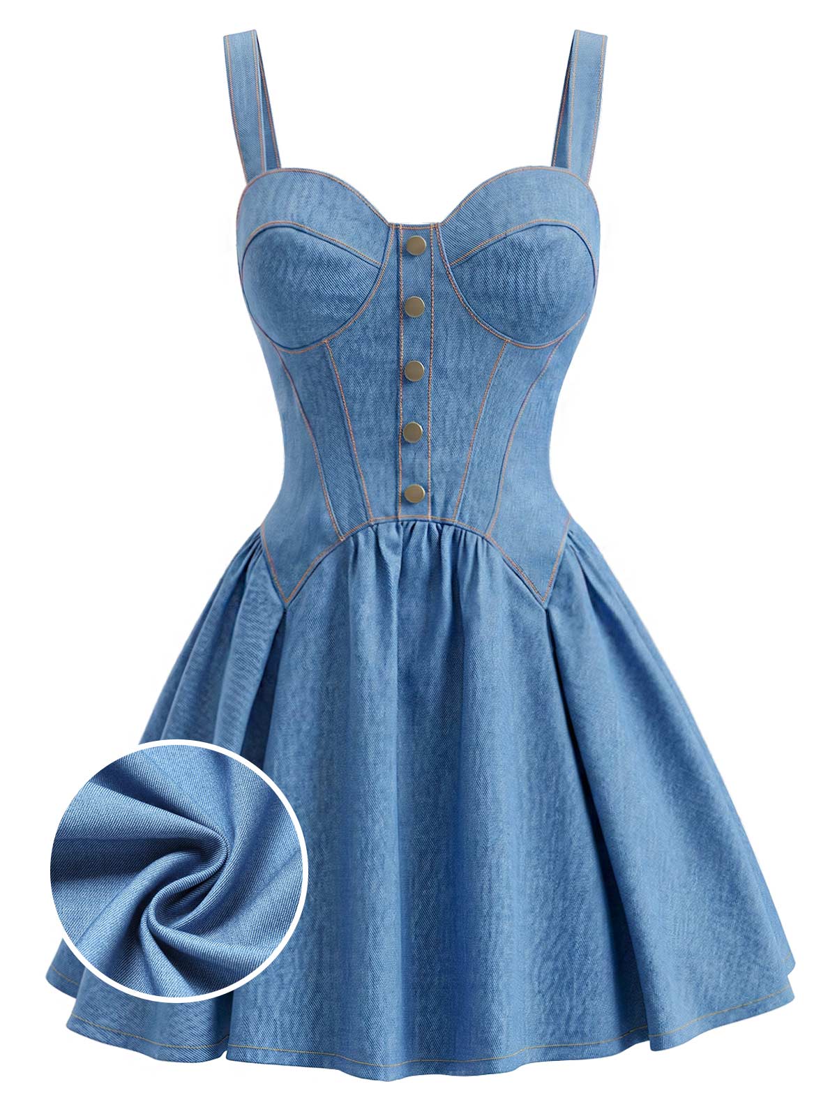 [Pre-Sale] Blue 1980s Faux Denim Sweetheart Corset Strap Mini Dress - Image 2