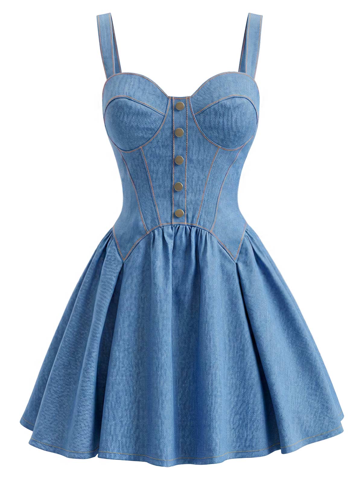 [Pre-Sale] Blue 1980s Faux Denim Sweetheart Corset Strap Mini Dress - Image 3