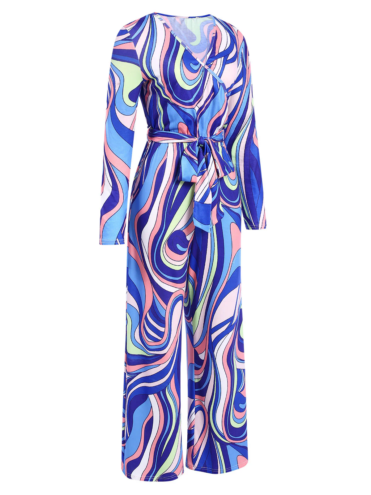 Blue 1980s Psychedelic Print Tie-Waist Jumpsuit - Image 2