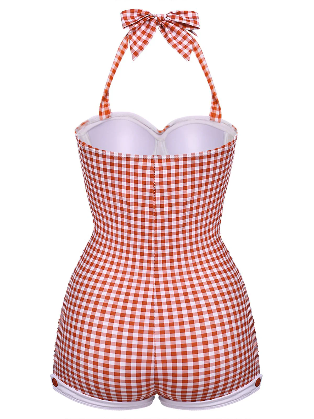 Gingham 1950s Halter Bowknot One-piece Swimsuit - Image 4