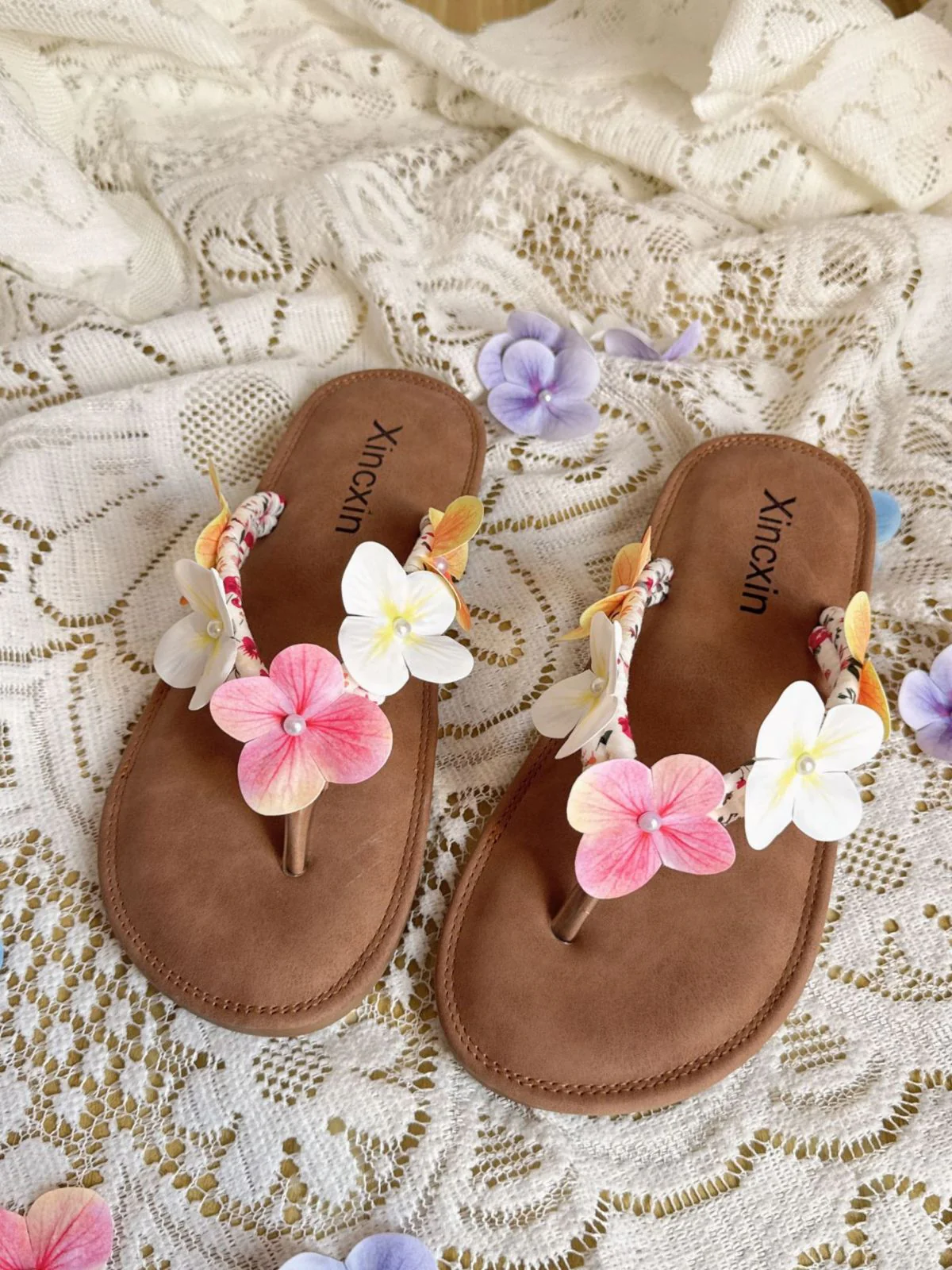 Bohemian Floral Pearl Flip Flops - Image 3