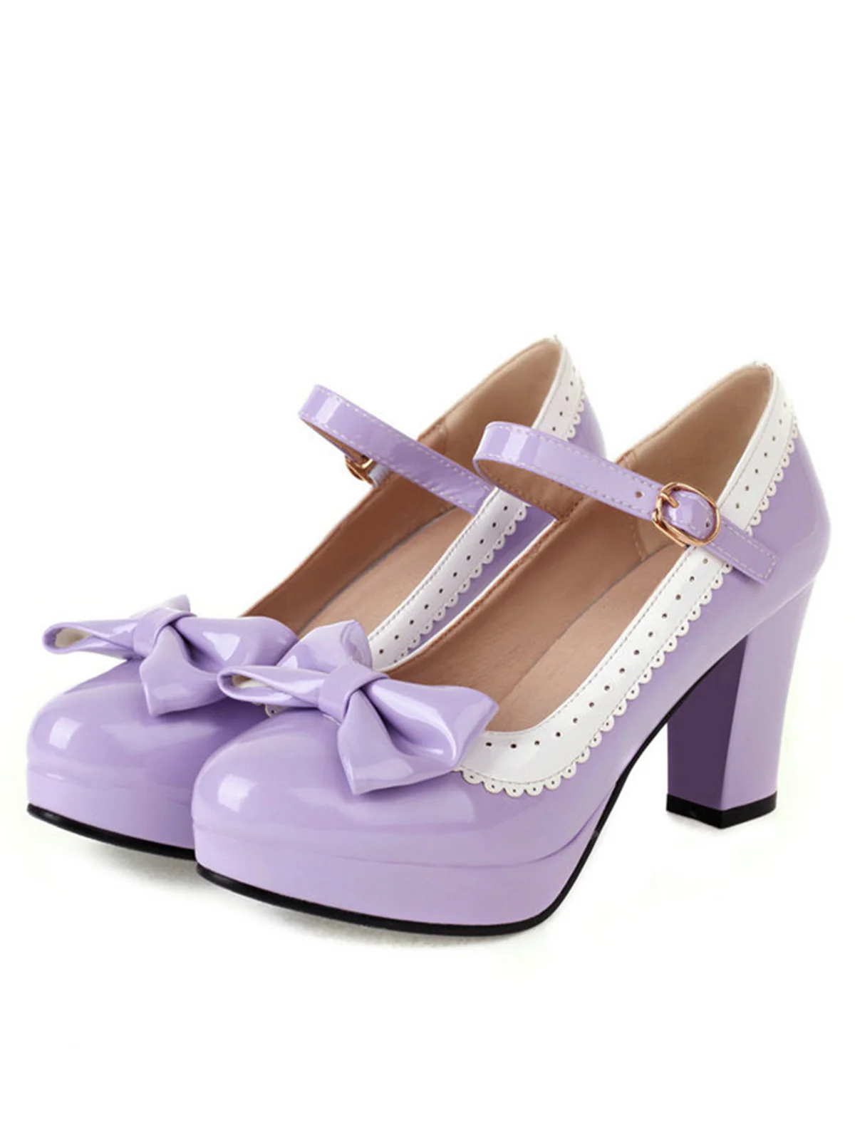 Bowknot Chunky Heels Mary Jane Shoes - Image 5