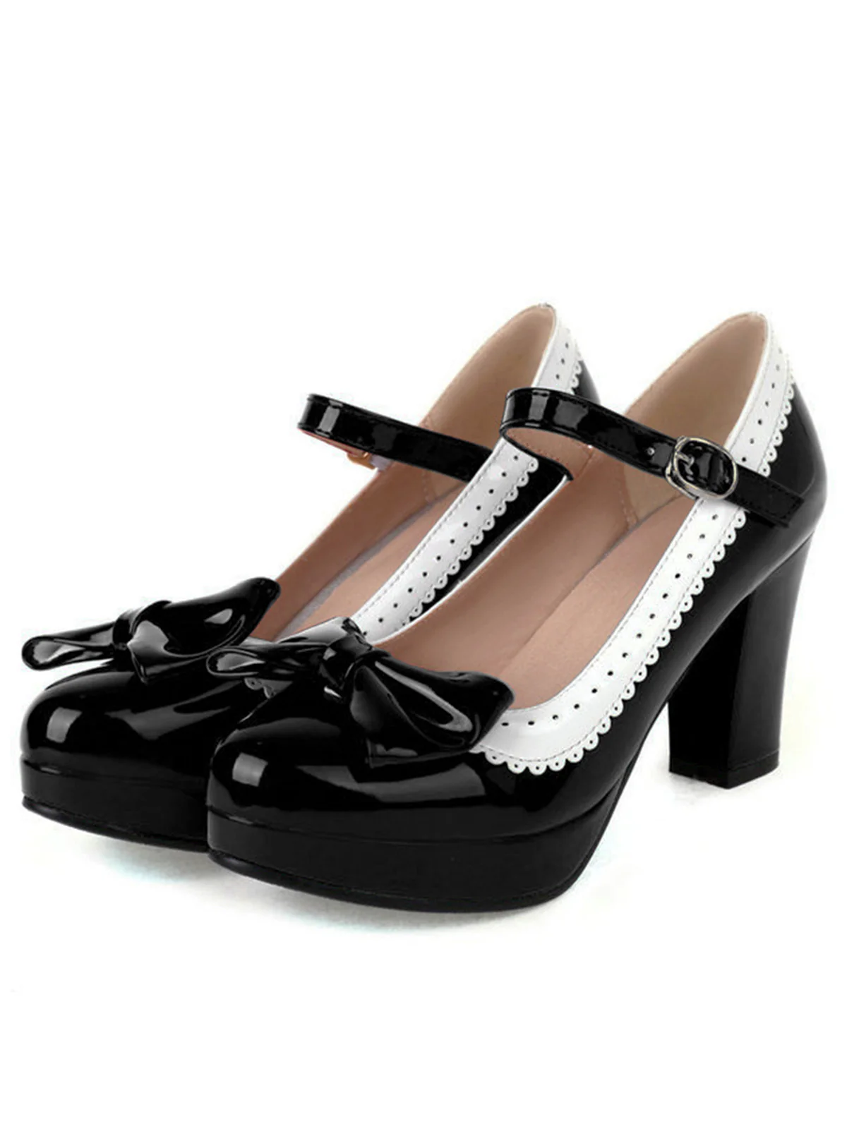 Bowknot Chunky Heels Mary Jane Shoes - Image 5