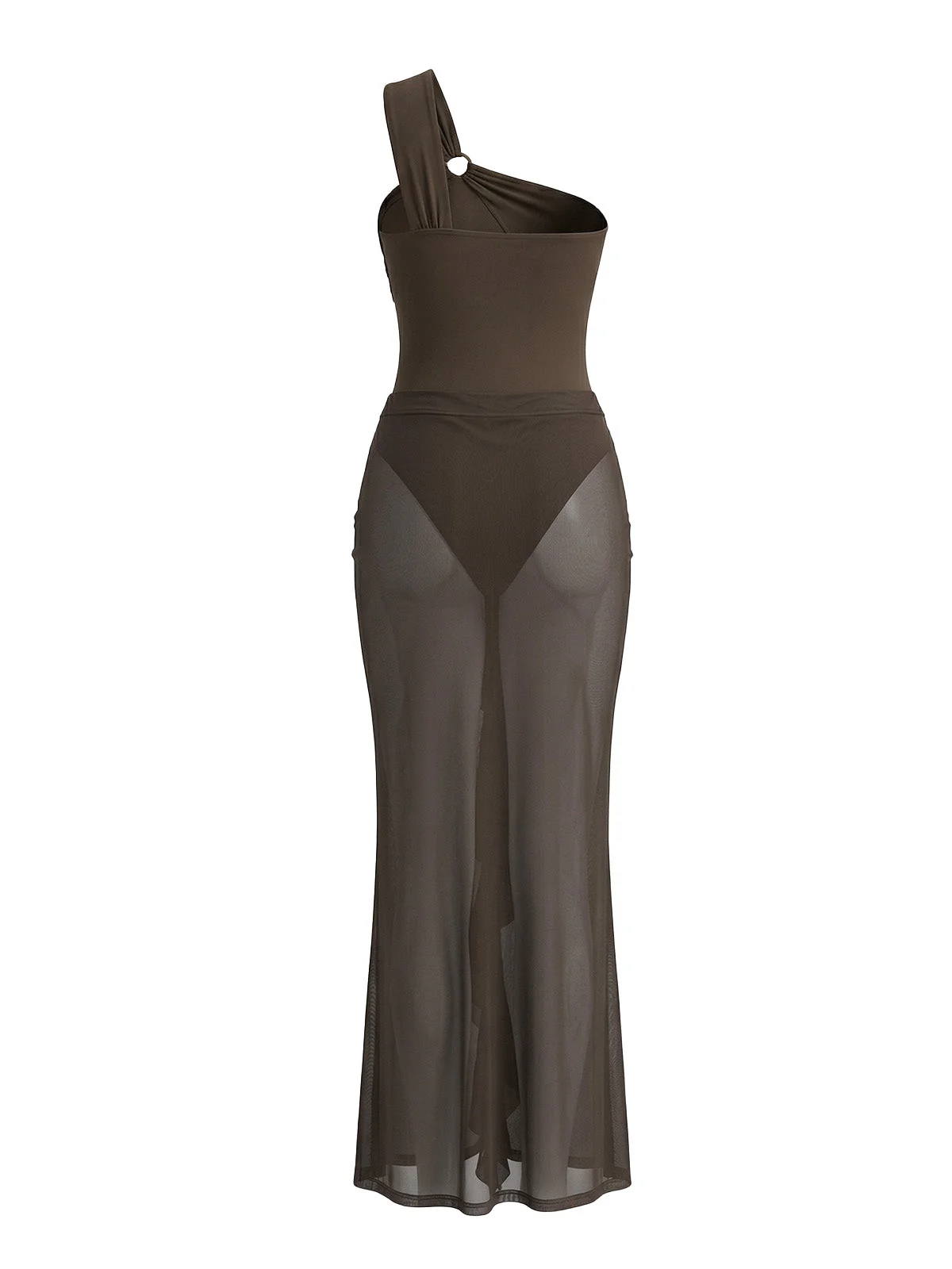 Brown 1930s One-Piece Swimsuit & Mesh Ruffle Cover-Up - Image 2