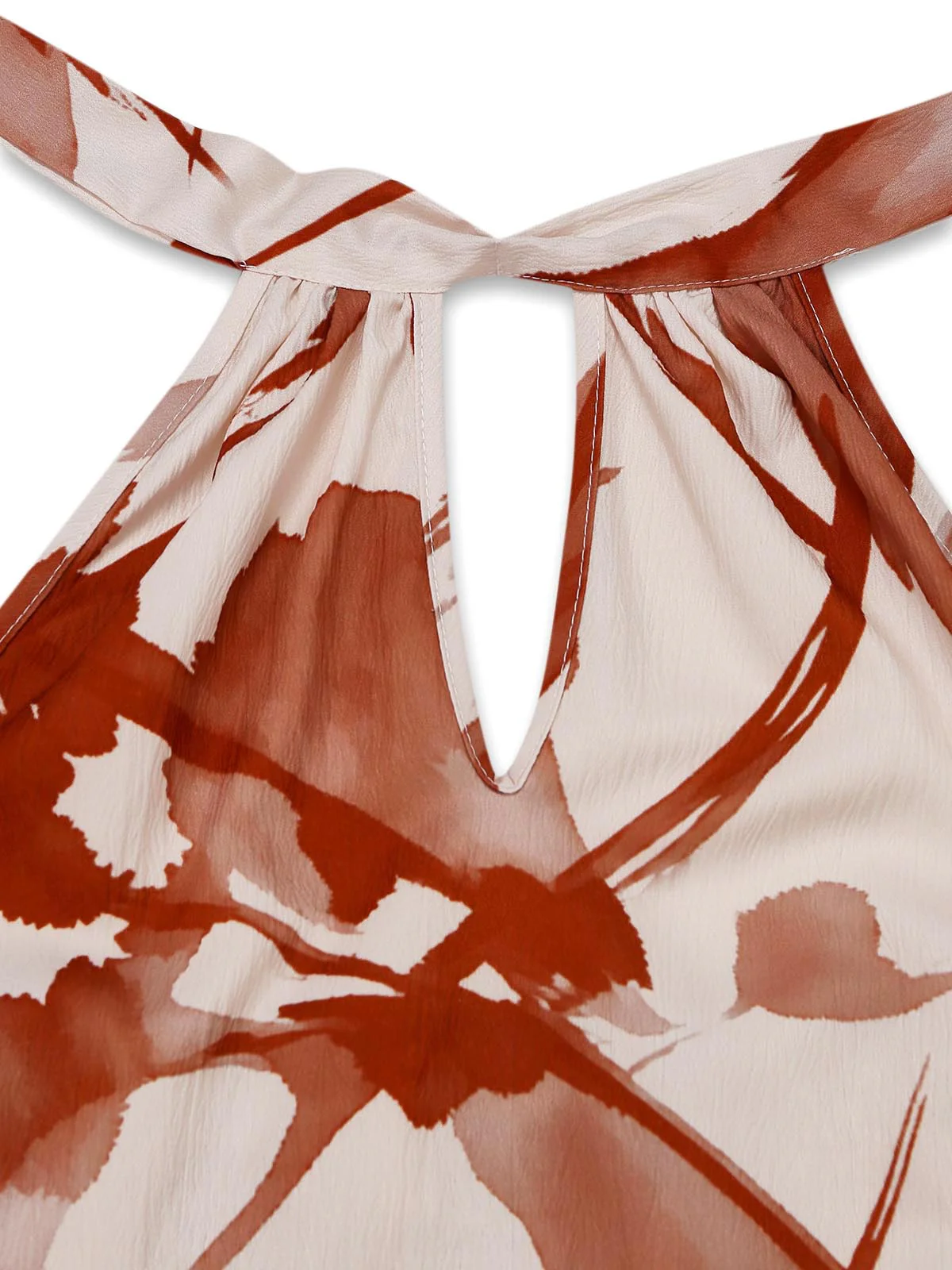 Brown 1930s Sleeveless Halter Abstract Floral Print Jumpsuit - Image 4