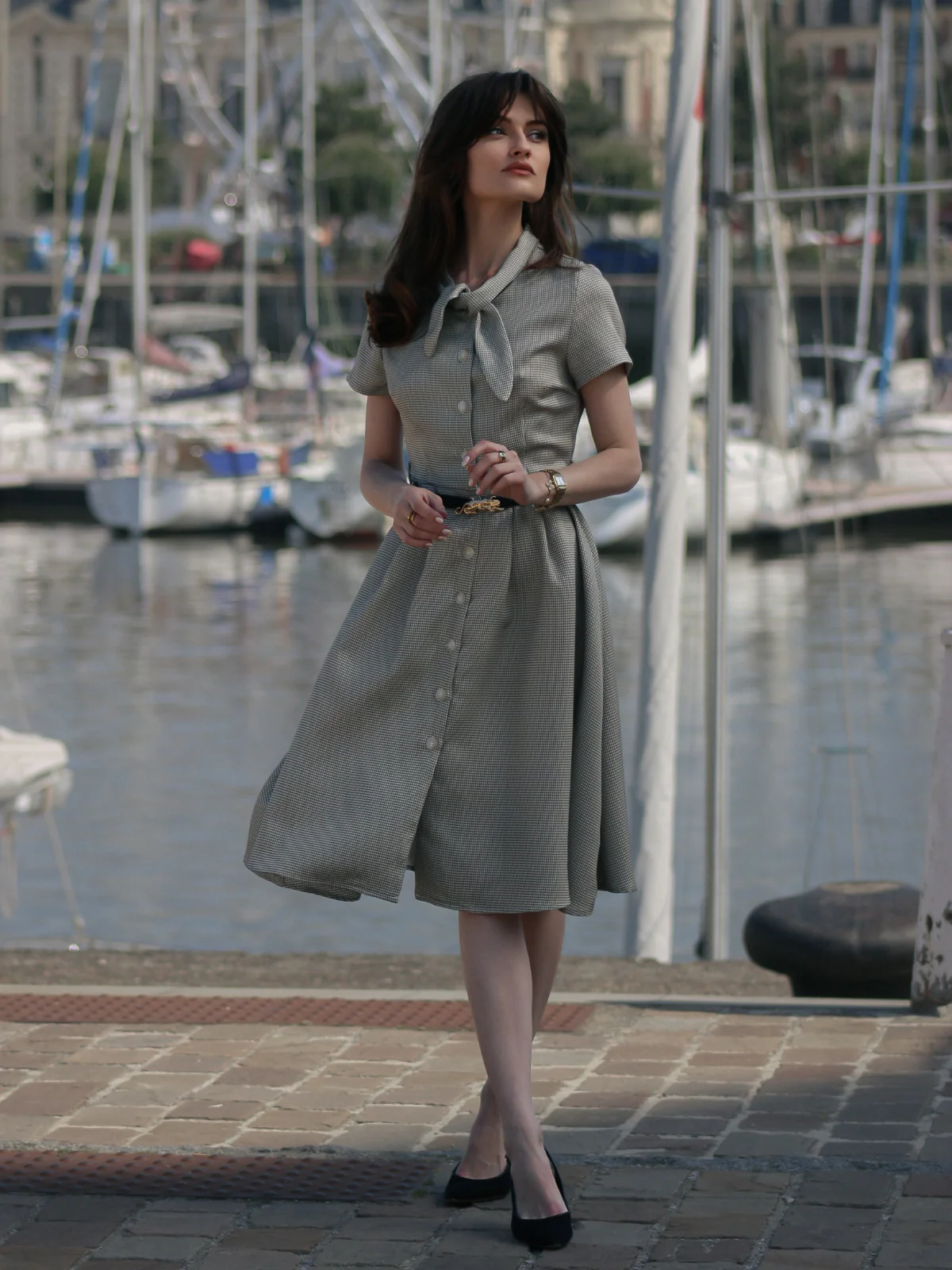 Brown 1940s Small Windowpane Plaid Dress